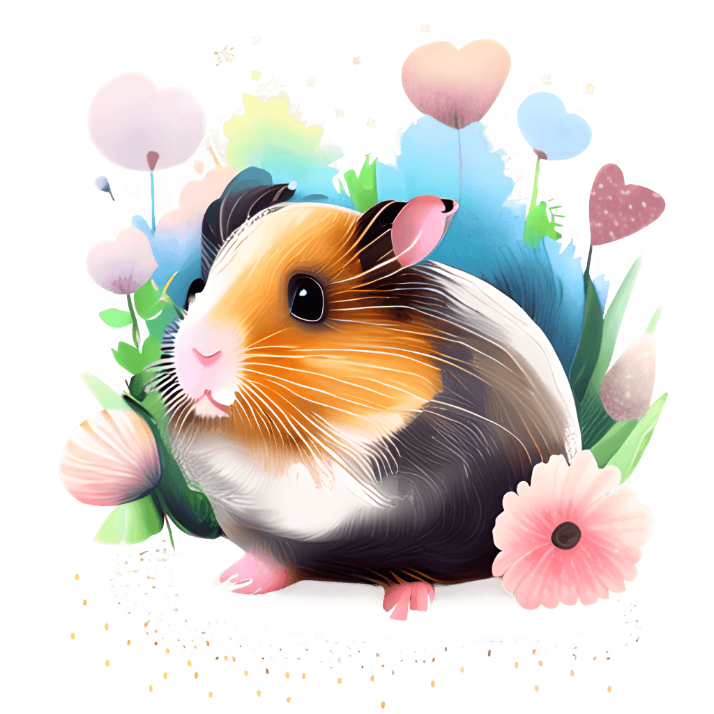Meerschweinchen, Blumen, Illustration, Pastell, Herzen, Hintergrundbild für iPad und Tablet