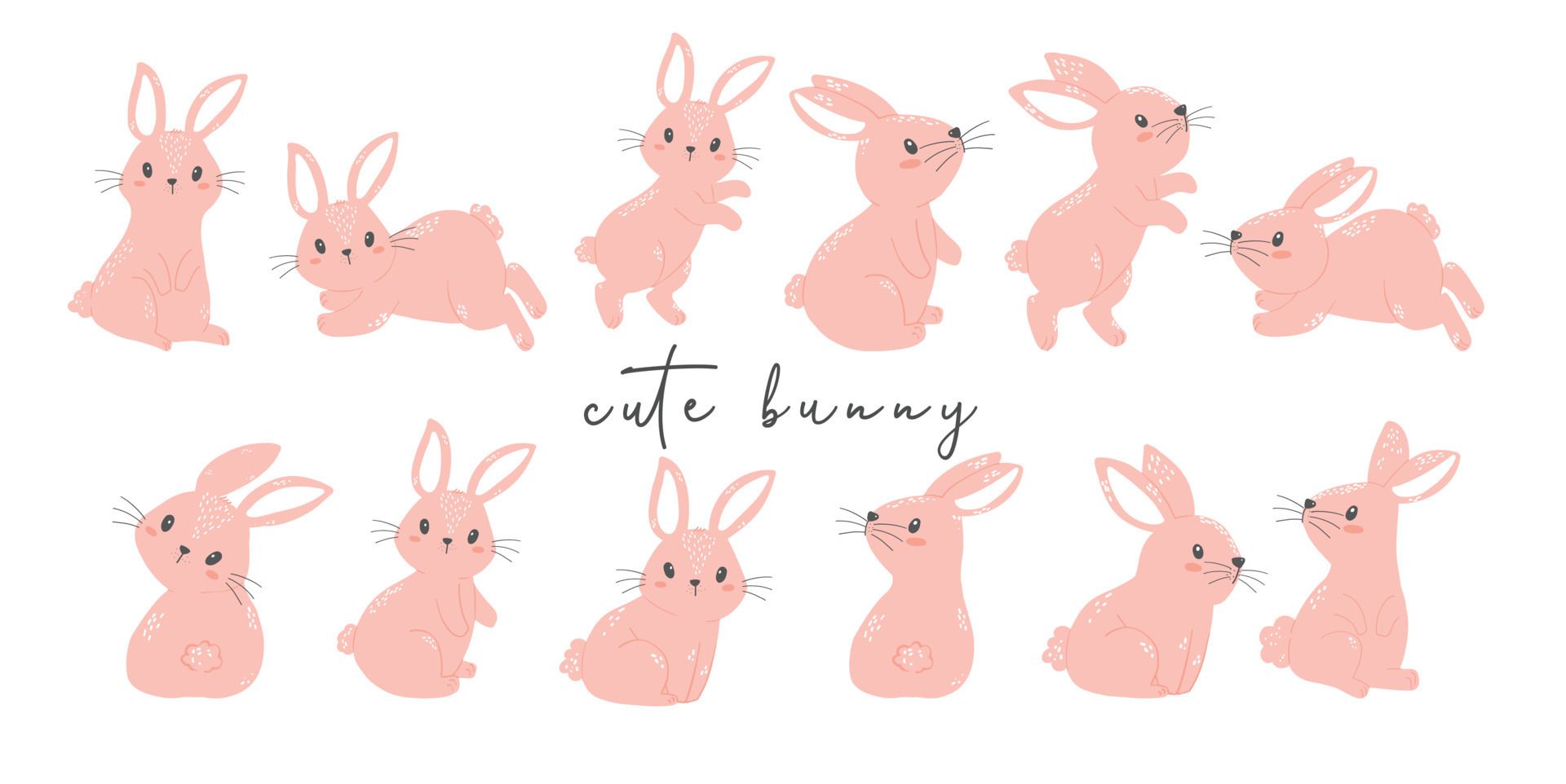 Rosa Hasen, Cute Bunny, Muster, Illustration, Weißer Hintergrund, Full HD Wallpaper