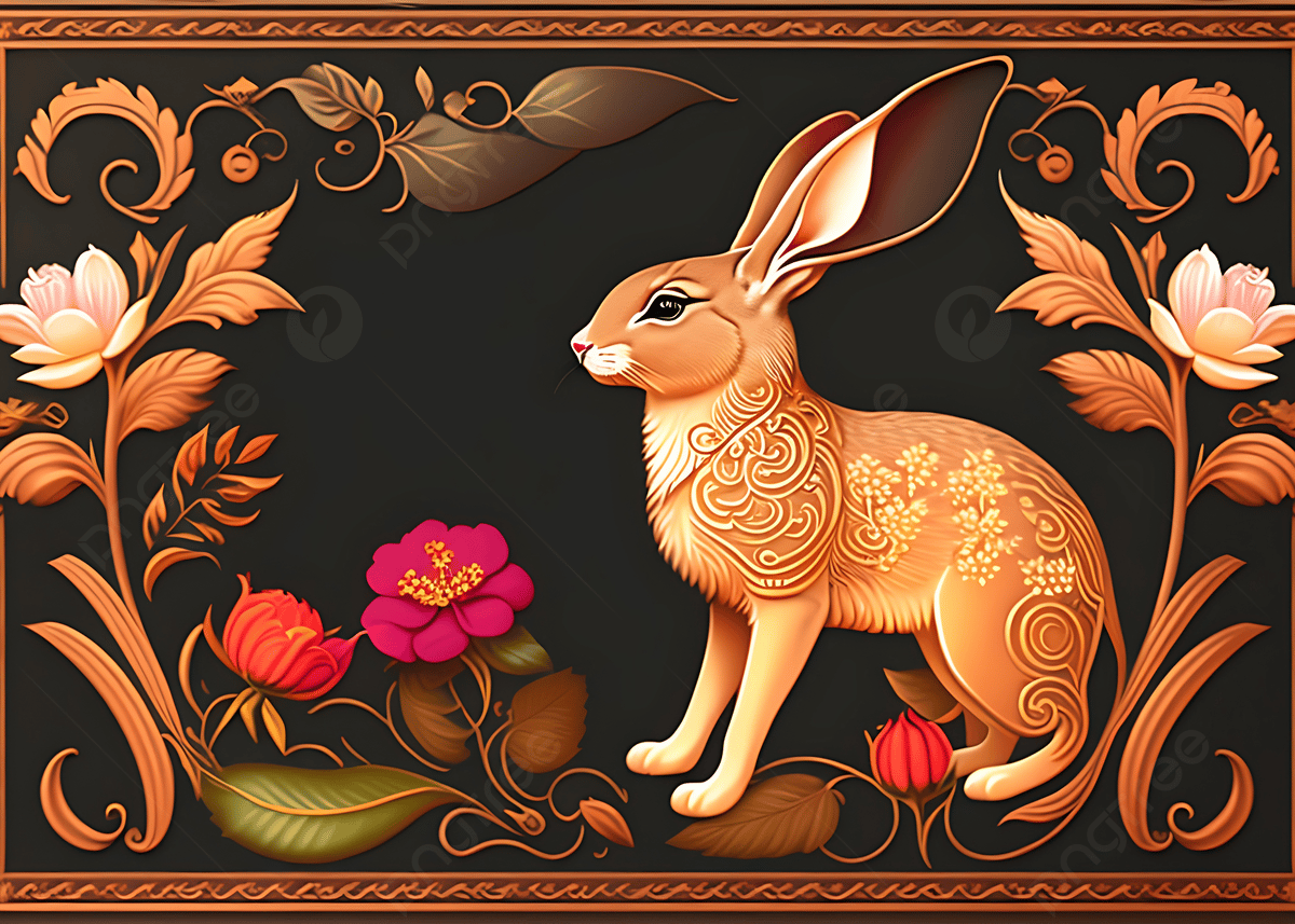 Goldener Hase, Ornamente, Blumen, Folklore, Dekorativ, Hintergrundbild