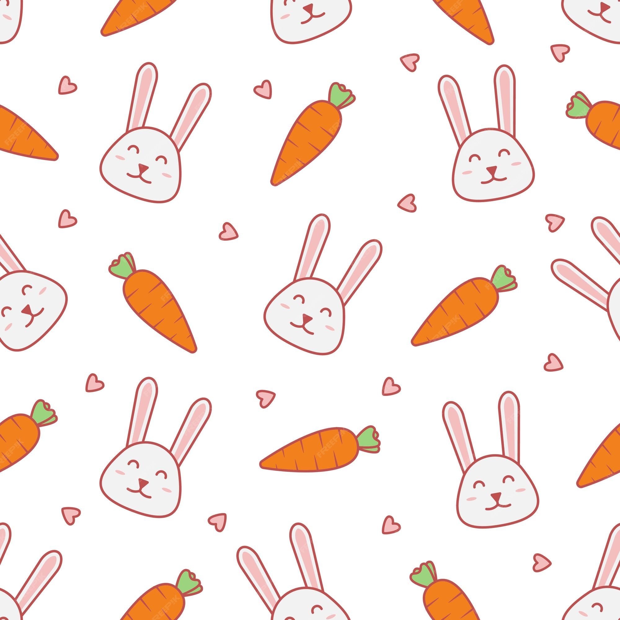 Hasengesichter, Karotten, Muster, Weißer Hintergrund, Illustration, Full HD Wallpaper