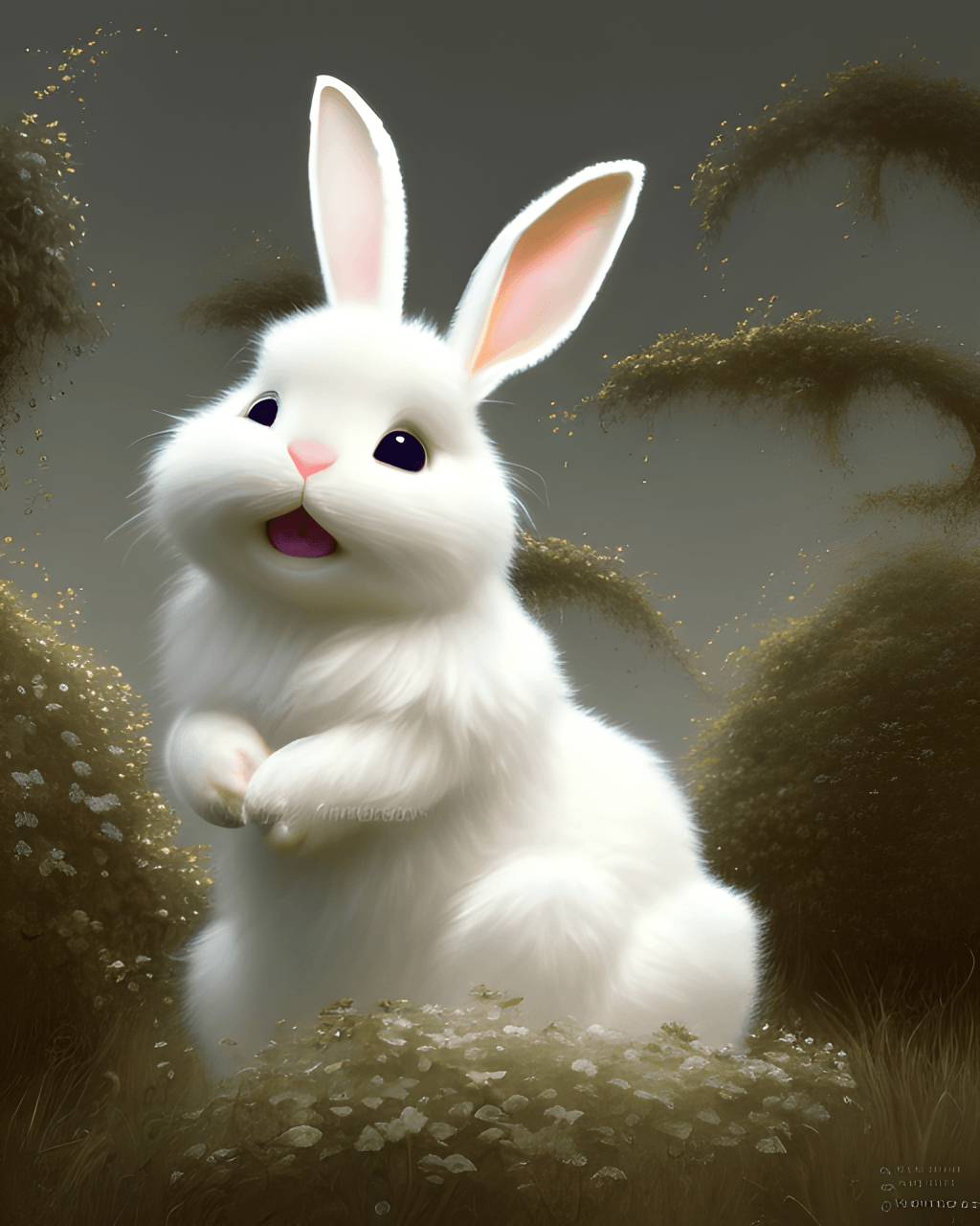 Weißes Kaninchen, Digitale Kunst, Fröhlich, Flauschig, Natur, HD, Tablet-Hintergrund
