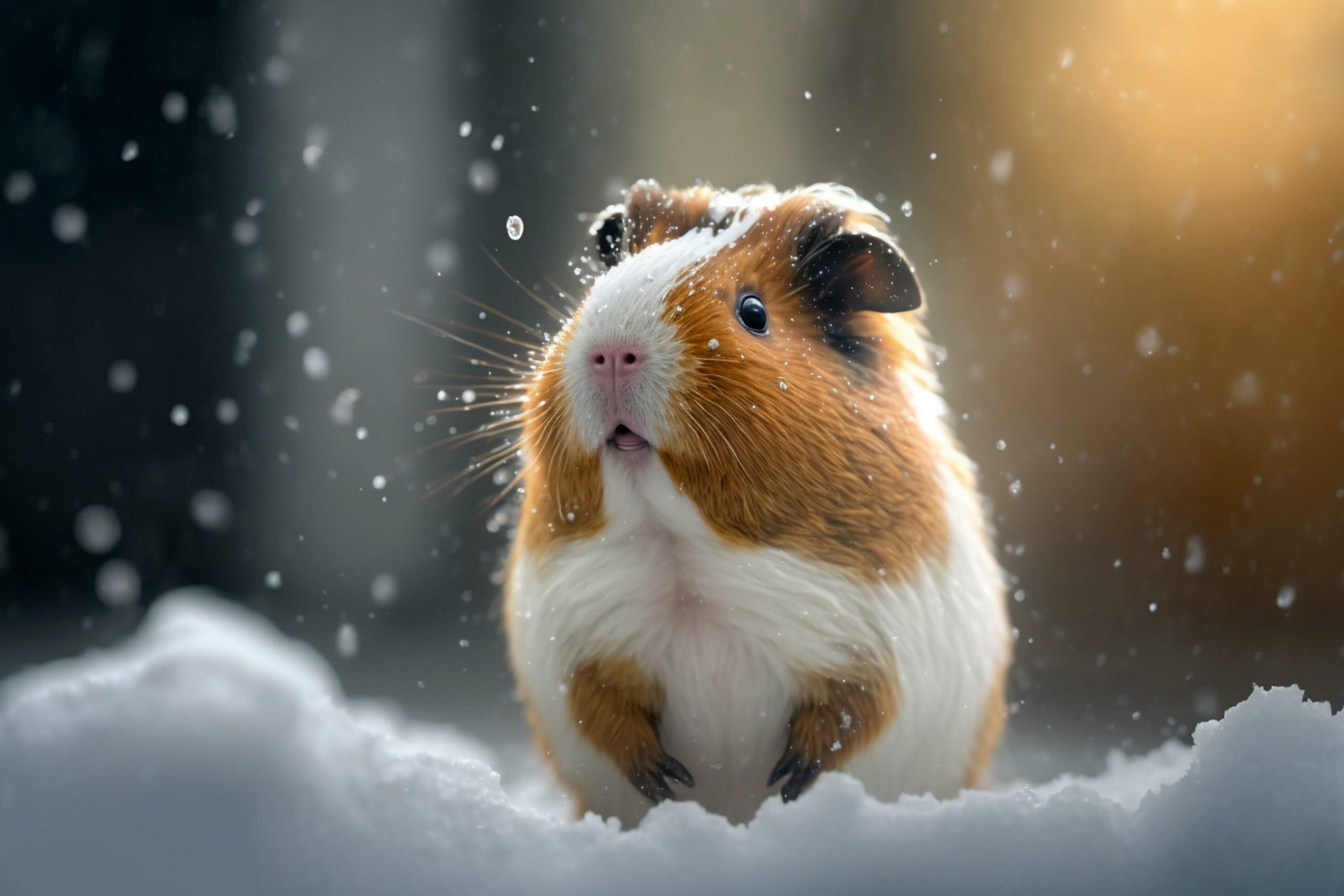 Meerschweinchen, Schneefall, Winter, Bokeh, 2K, Hintergrundbild für den PC