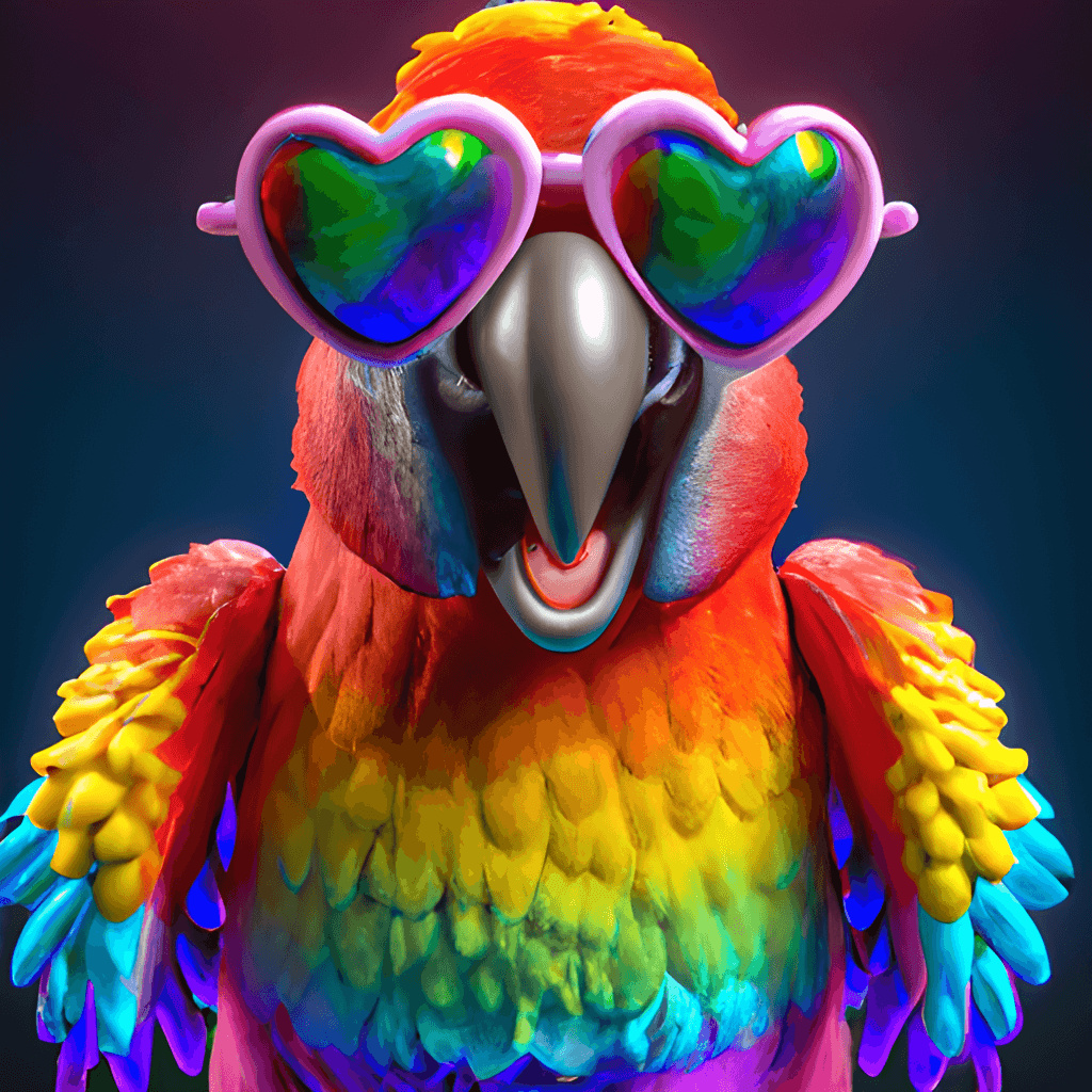 Papagei, Herzbrille, Regenbogenfarben, Lustig, 3D-Kunst, Hintergrundbild fürs Tablet