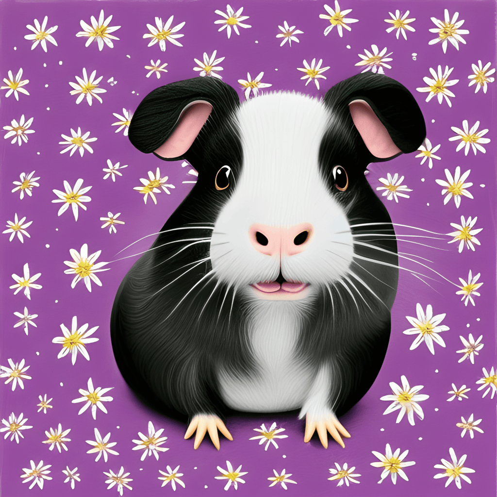 Meerschweinchen, Schwarz-weiß, Gänseblümchen, Lila Hintergrund, Illustration, Wallpaper
