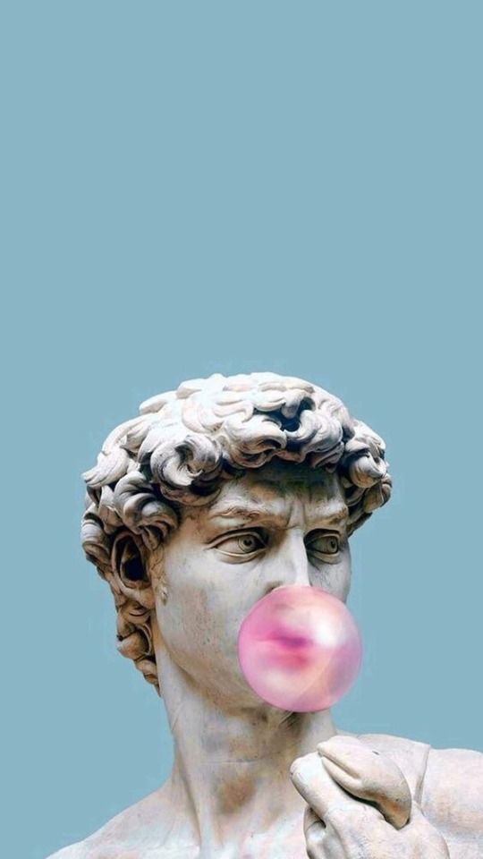 David (Michelangelo), Kaugummiblase, Hellblau, Pop-Art, Hochformat, Hintergrundbild fürs Smartphone