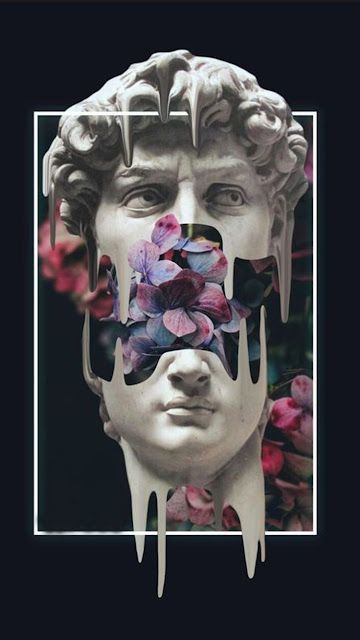 David (Michelangelo), Collage, Blumen, Zerlaufend, Surreal, Hintergrundbild fürs Handy