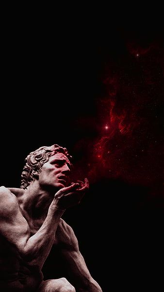 Statue, Rote Partikel, Schwarzer Hintergrund, Surreal, Wallpaper