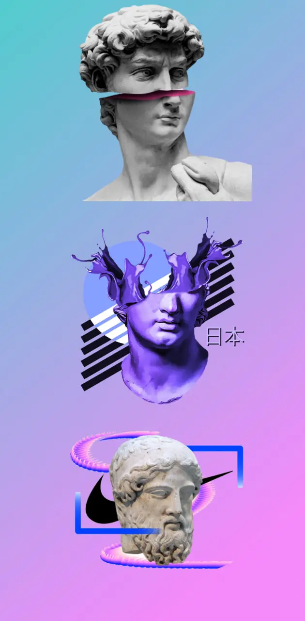 David (Michelangelo), Vaporwave, Collage, Pastell, Hintergrundbild für iPhone und Android