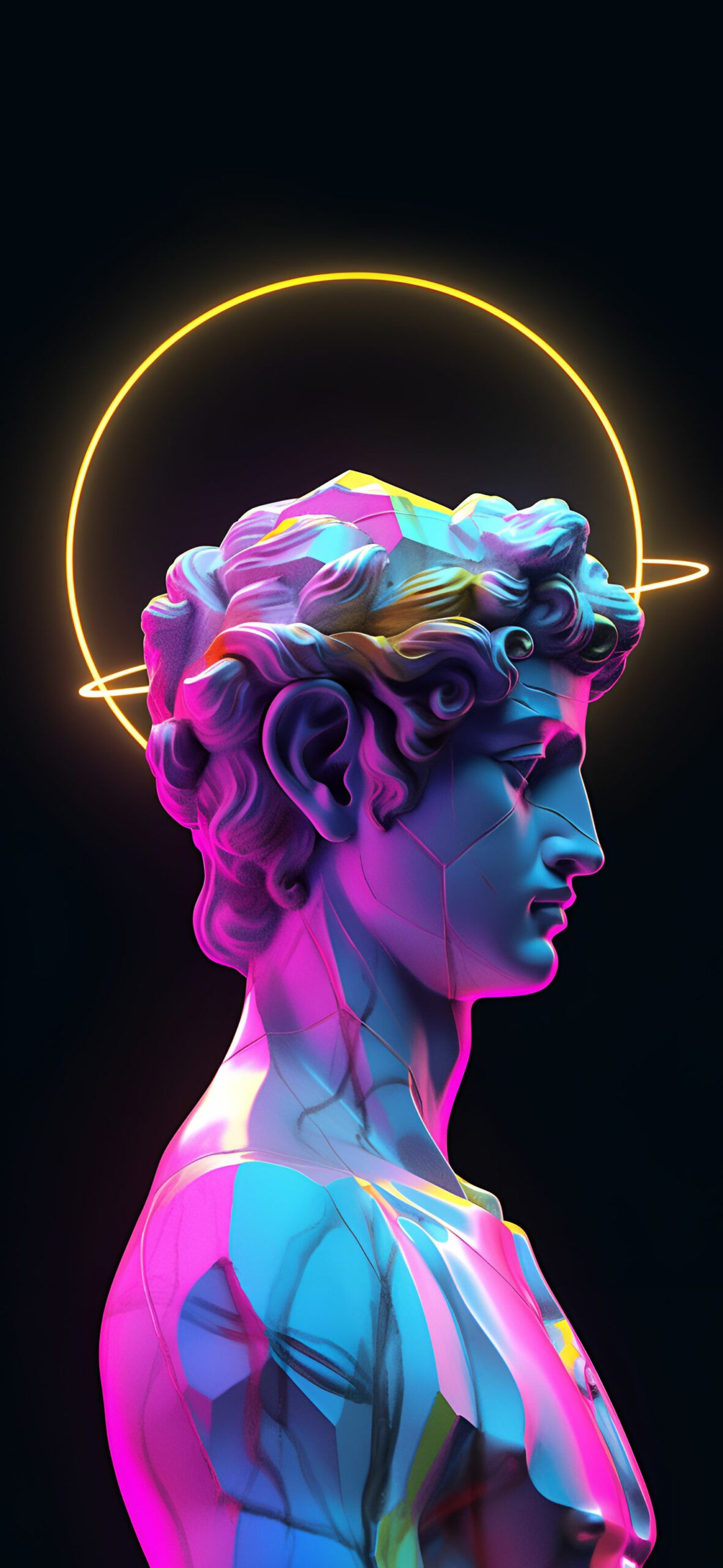 David (Michelangelo), Heiligenschein, Neonfarben, Pink, Dunkel, Full HD, Handy-Hintergrund