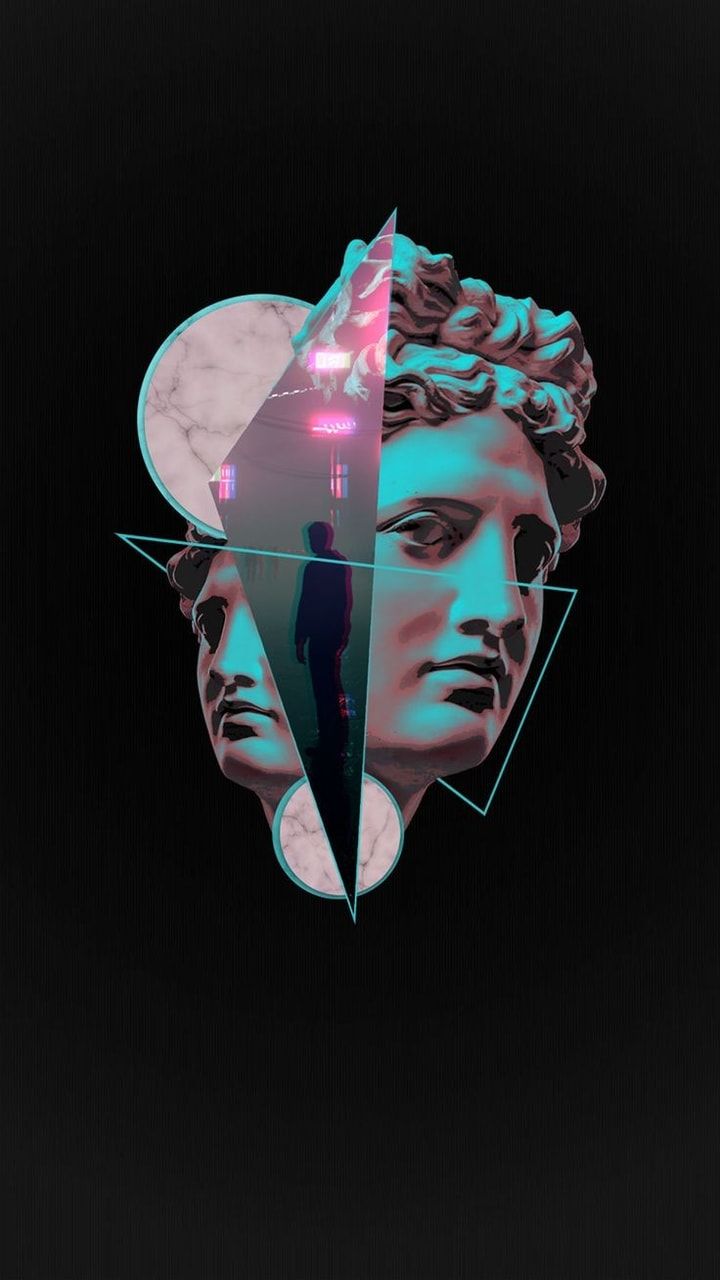 Büste, Collage, Geometrie, Neon, Dunkel, HD, Handy-Hintergrund im Hochformat