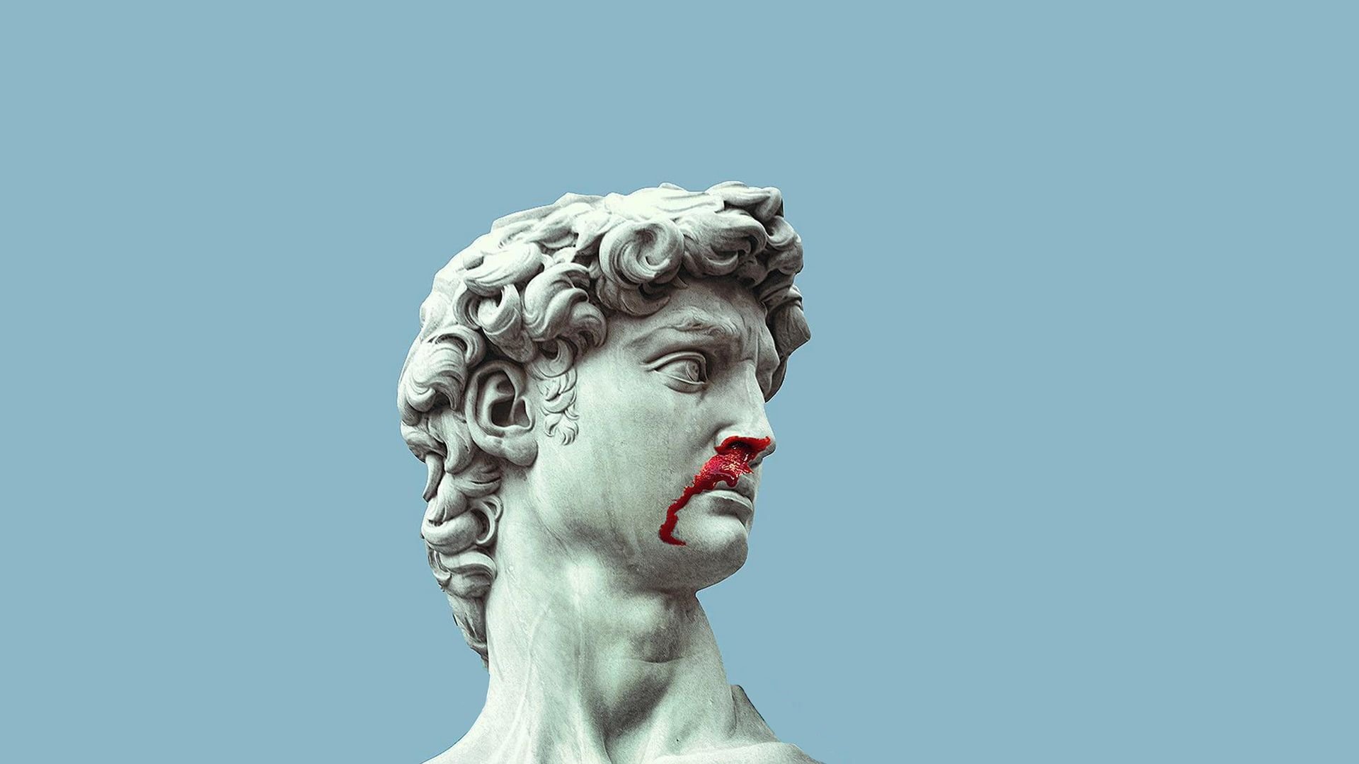 David (Michelangelo), Nasenbluten, Hellblau, Surreal, Full HD 1080p, Desktop-Hintergrundbild