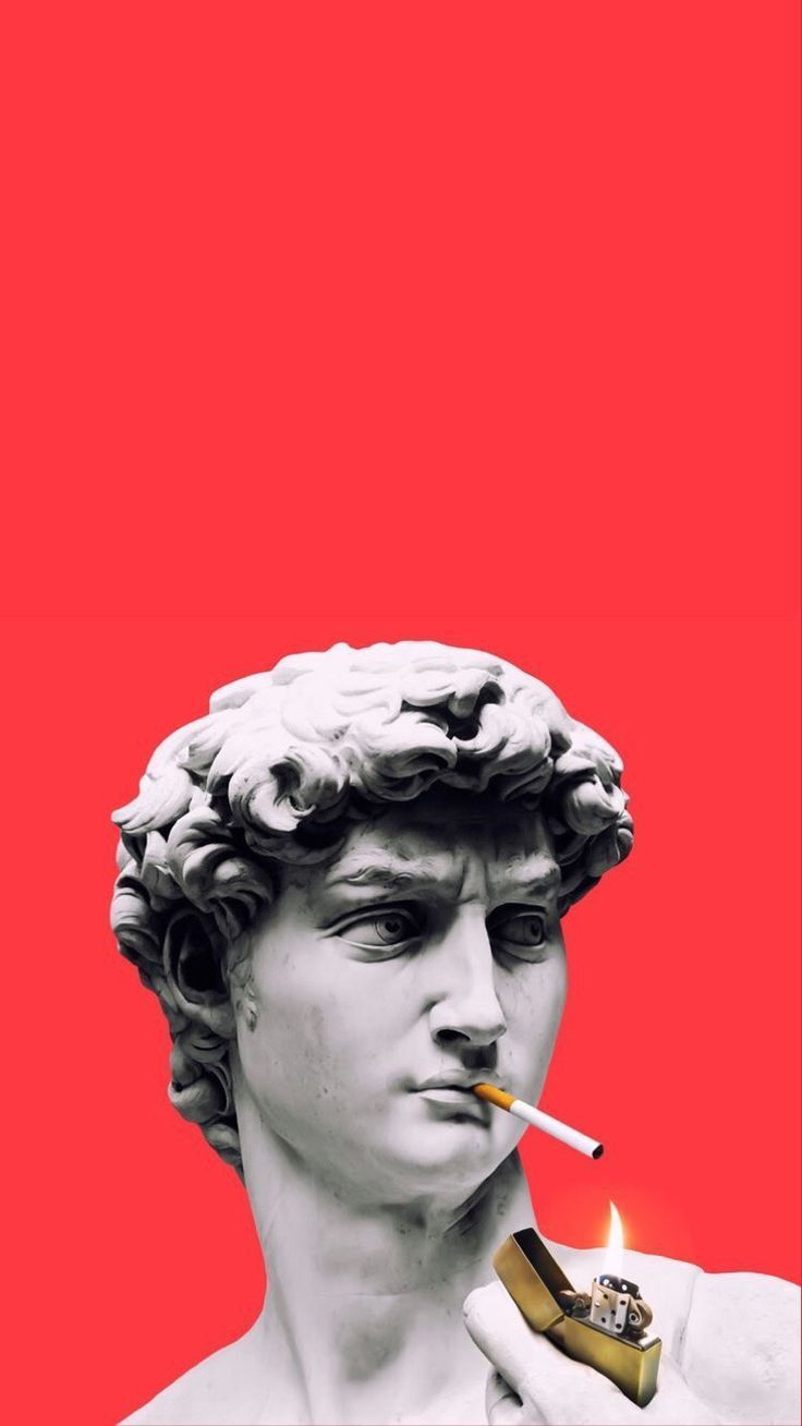 David (Michelangelo), Zigarette, Roter Hintergrund, Pop-Art, Sperrbildschirm fürs iPhone