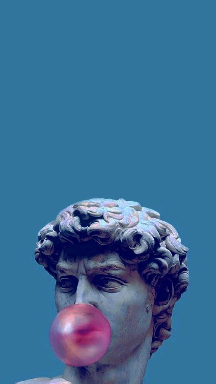 David (Michelangelo), Kaugummiblase, Blau, Pop-Art, HD, Hintergrundbild fürs Handy