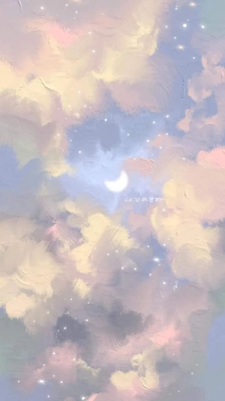 Wolken, Mondsichel, Pastellhimmel, Verträumt, Gemalt, HD, Sperrbildschirm fürs iPhone