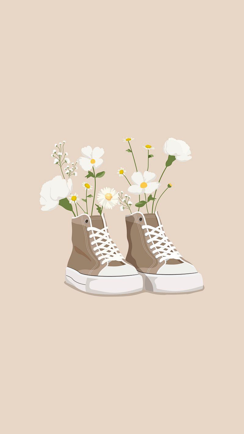 Sneaker, Gänseblümchen, Blumen, Beige, Minimalistisch, Hintergrundbild für iPhone und Android