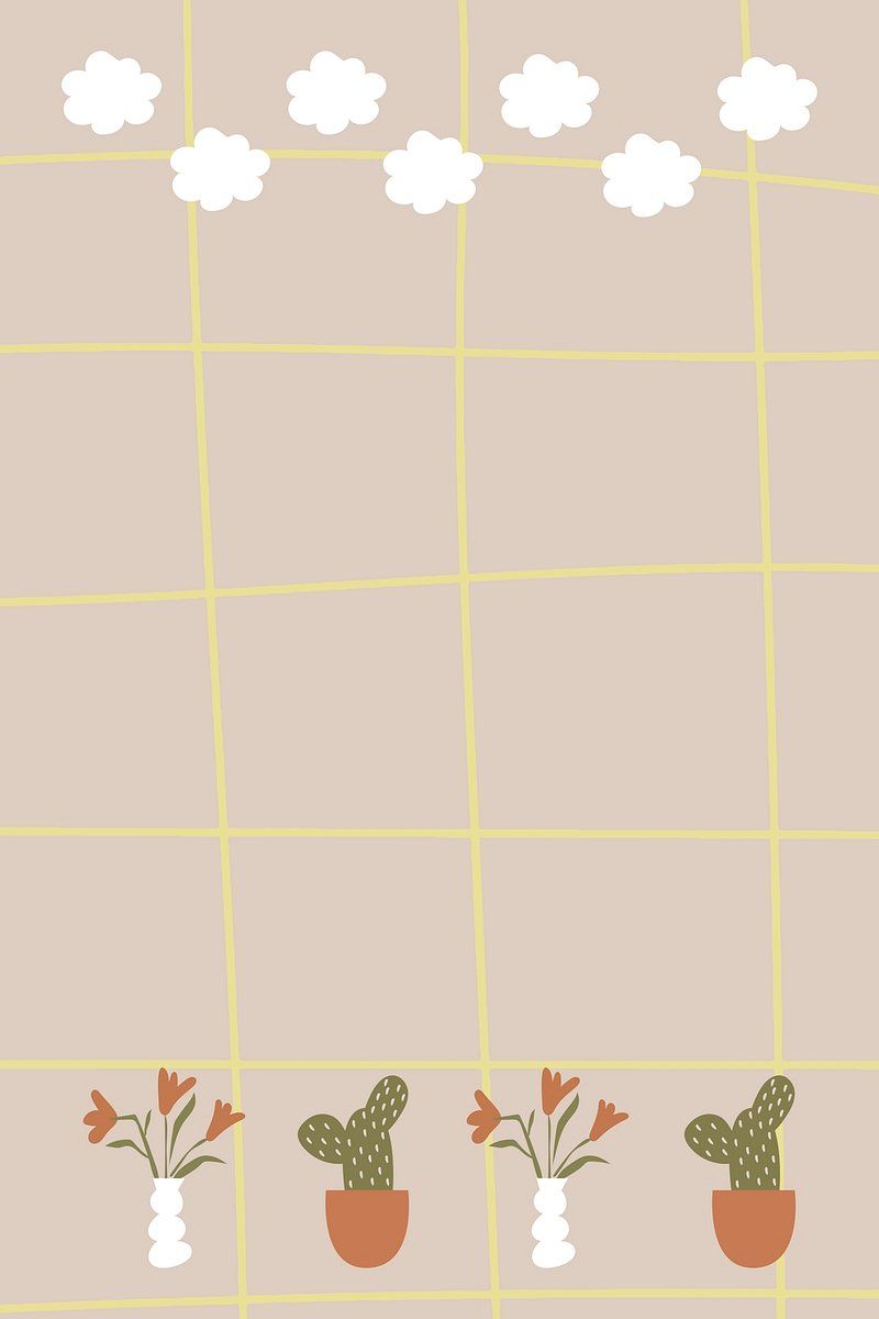Wolken, Kakteen, Gitter, Beige, Niedlich, Hintergrundbild für iPhone und Android