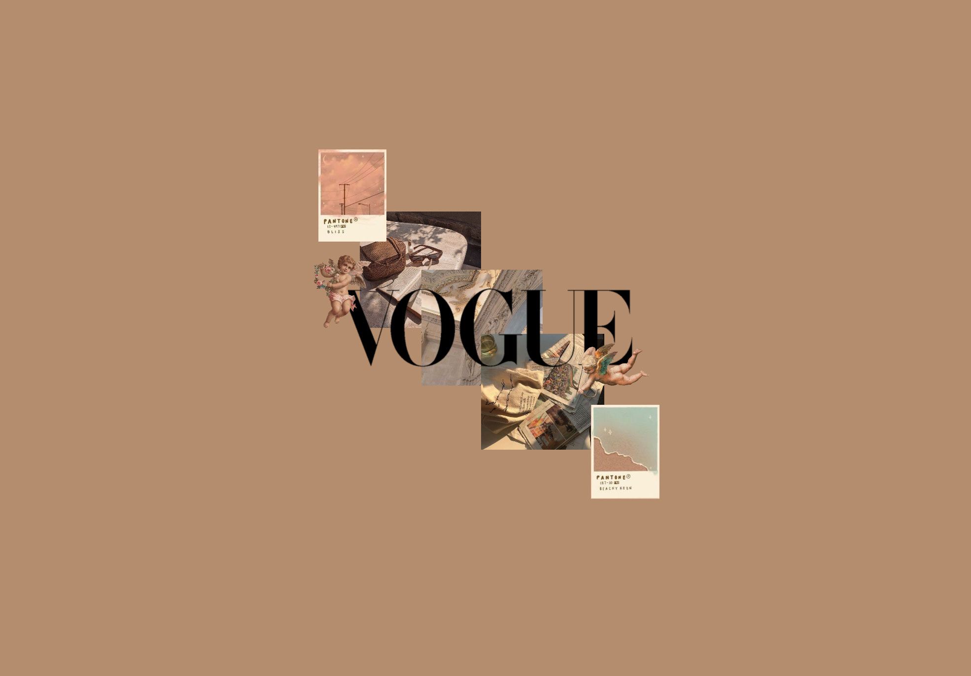 Vogue, Collage, Braun, Mode, Ästhetik, Full HD, Desktop-Hintergrund für Windows