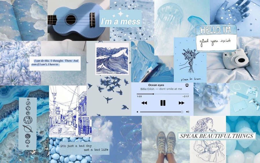 Collage, Blaue Ästhetik, I'm a mess, Gitarre, Musikplayer, Hintergrundbild