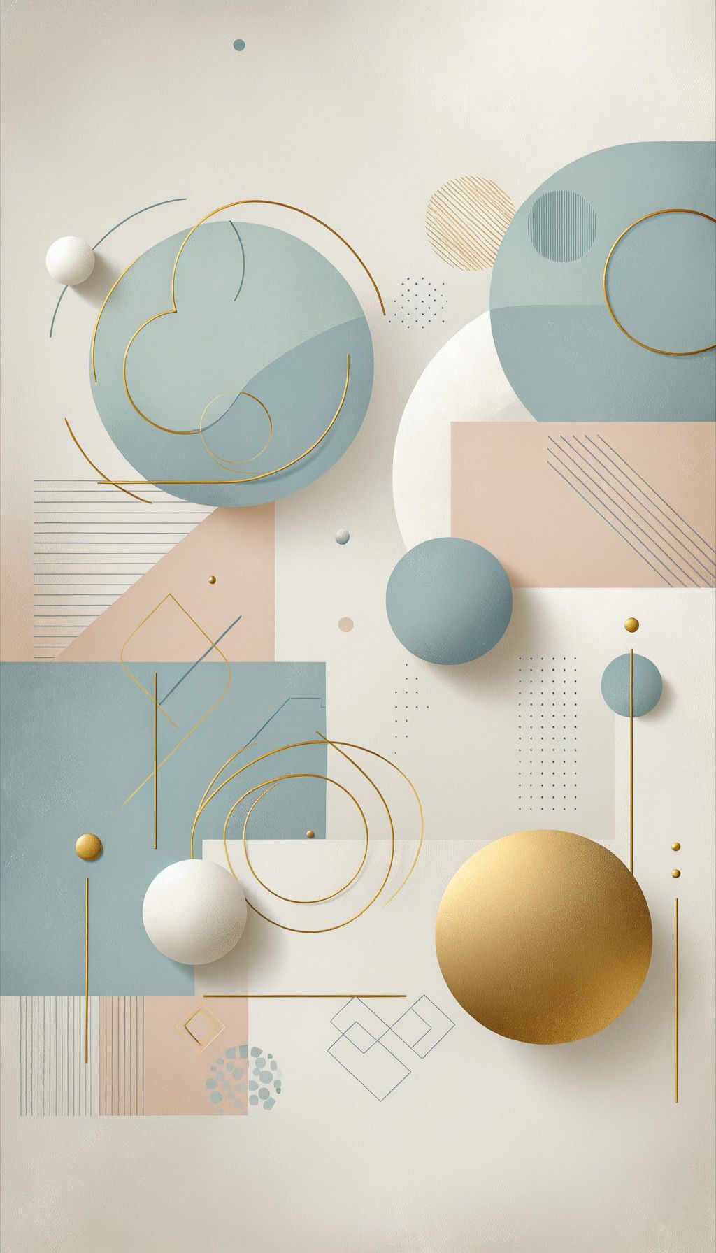 Geometrische Formen, Goldkugel, 3D-Render, Graublau, Modern, Android-Hintergrundbild