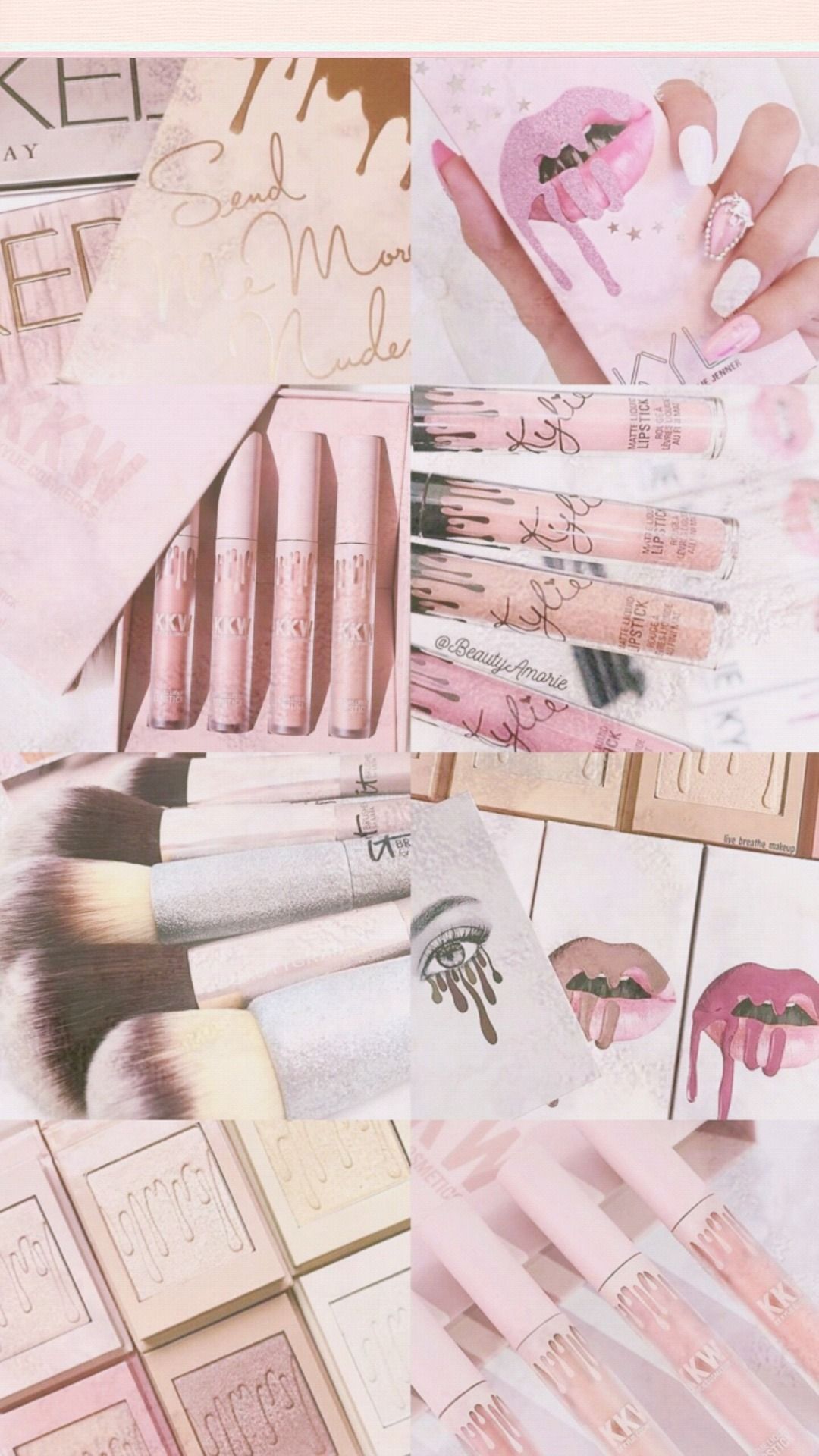 Collage, Make-up-Pinsel, Kosmetik, Rosa Töne, Ästhetik, Full HD, Sperrbildschirm fürs iPhone