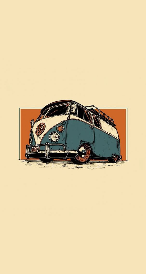 VW T1, VW Bulli, Illustration, Minimalismus, Cremefarben, Sperrbildschirm fürs iPhone