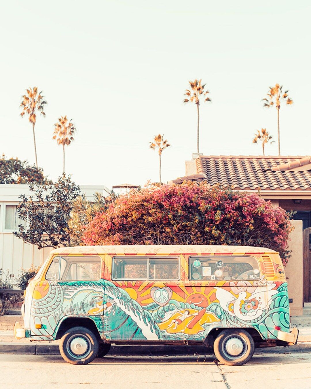 VW T1, VW Bulli, Hippie-Bus, Bemalung, Palmen, Full HD, iPad-Hintergrundbild