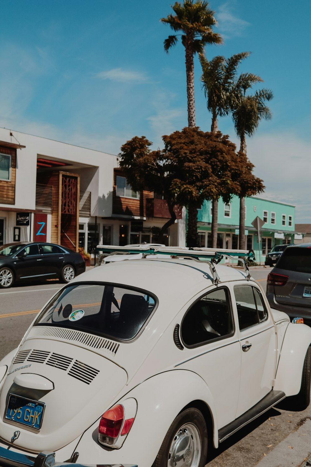 VW Käfer, Volkswagen, Weiß, Palmen, Straße, HD, Hintergrundbild fürs Handy