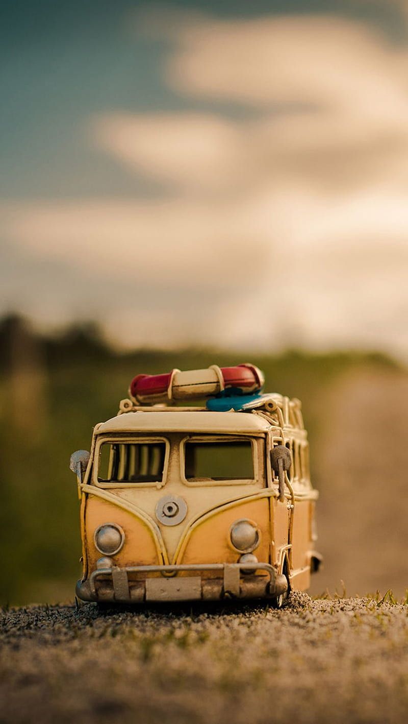 VW T2, Miniatur, Spielzeugauto, Gepäck, Geringe Schärfentiefe, HD, Handy-Hintergrund
