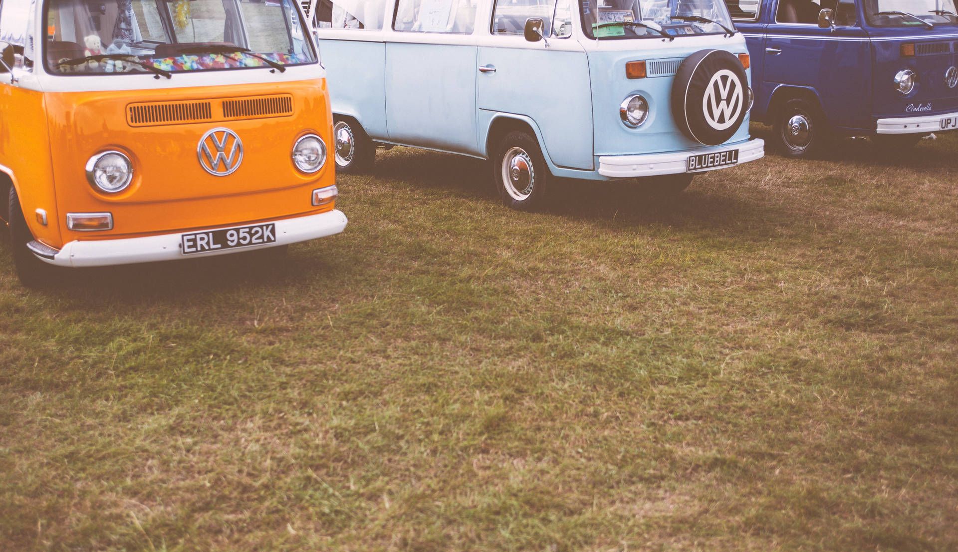 VW T2, VW Bulli, Oldtimertreffen, Orange, Hellblau, Wiese, Full HD, Laptop-Hintergrundbild