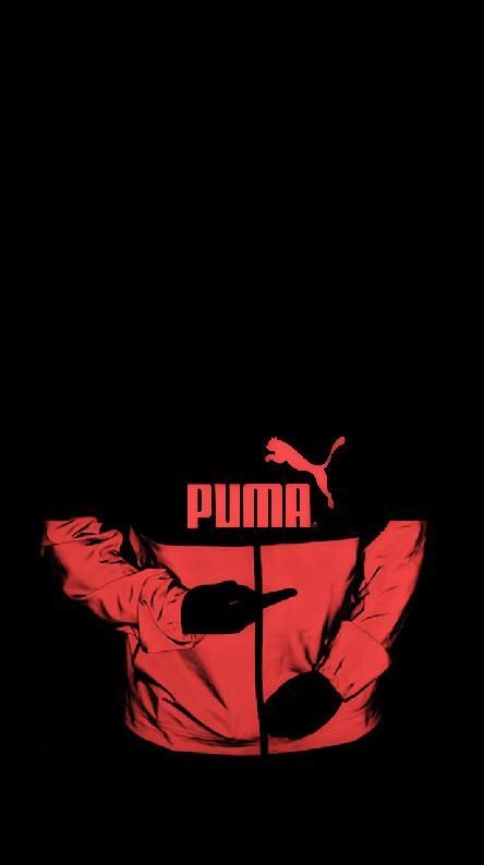 Puma, Logo, Roter Pinselstrich, Schwarzer Hintergrund, Wallpaper