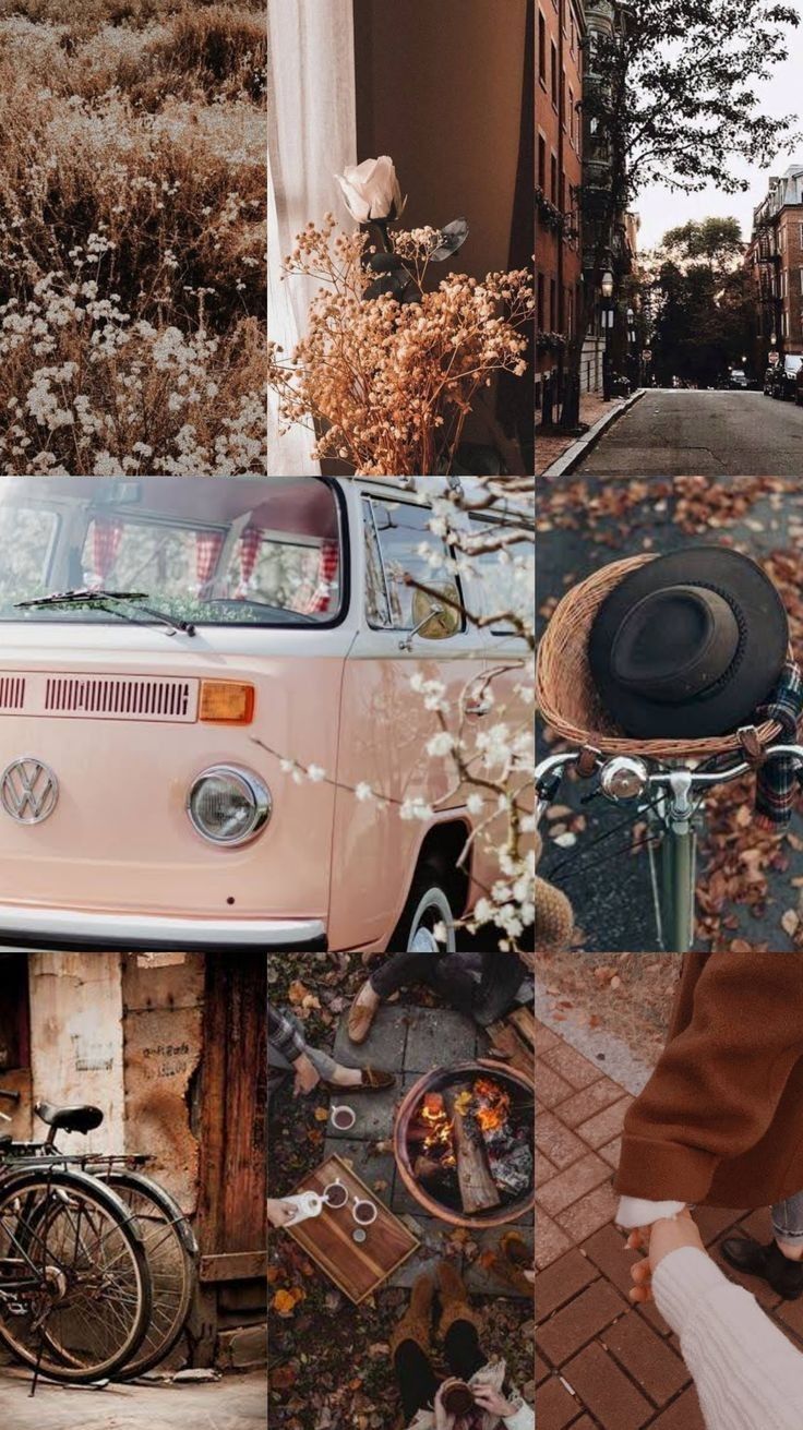 VW T2, Collage, Braun, Retro-Ästhetik, HD, Handy-Hintergrund im Hochformat