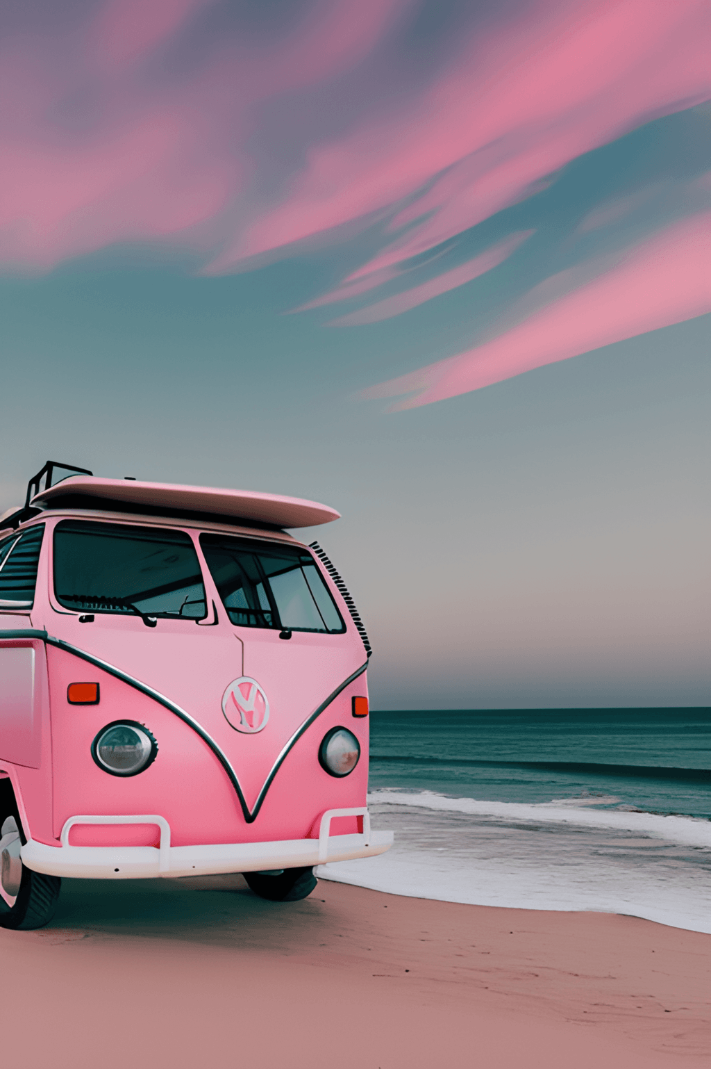 VW T1, VW Bulli, Rosa, Strand, Pastell, HD, Handy-Hintergrund im Hochformat