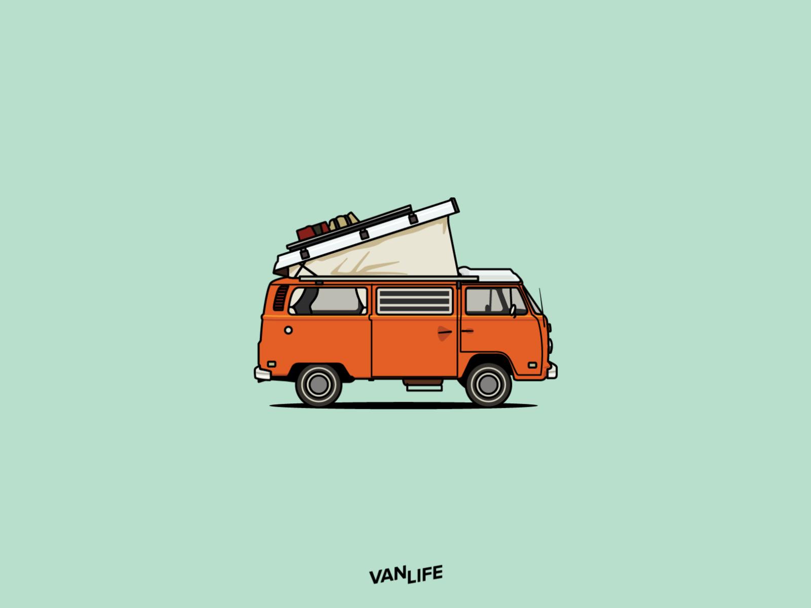VW T2 Westfalia, Vanlife, Illustration, Orange, Mint, HD, Hintergrundbild fürs Tablet