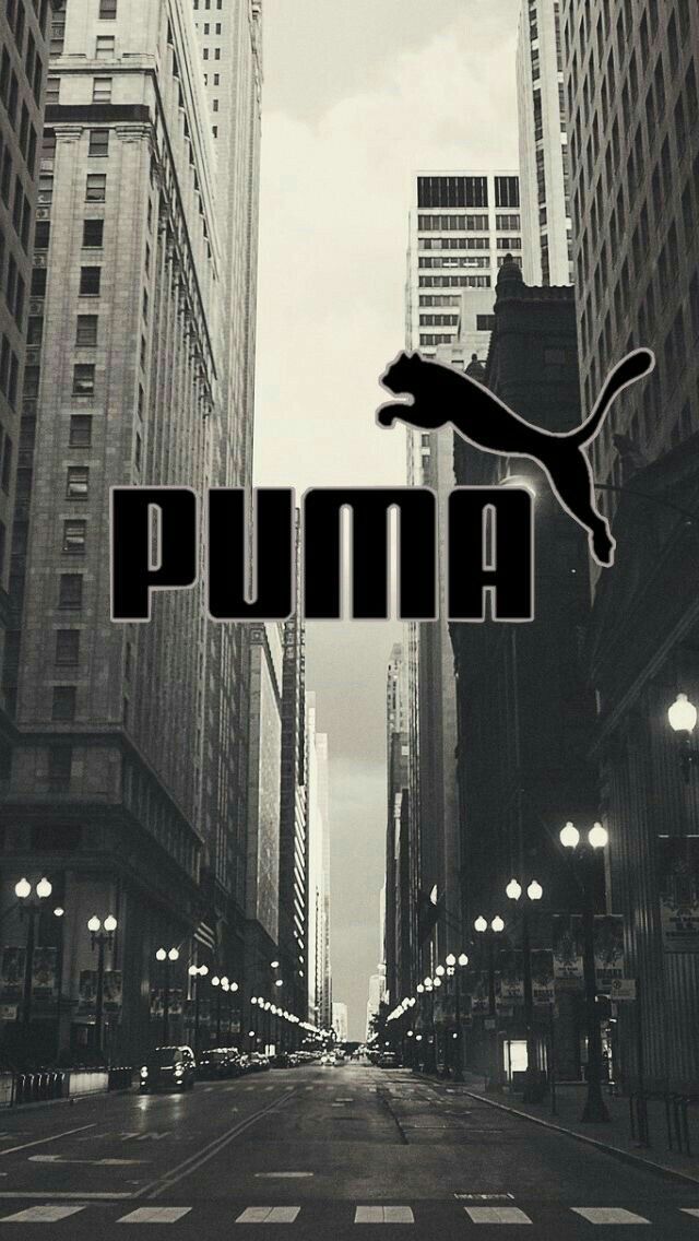 Puma, Logo, Häuserschlucht, Stadtstraße, Sepia, Hintergrundbild für iPhone und Android