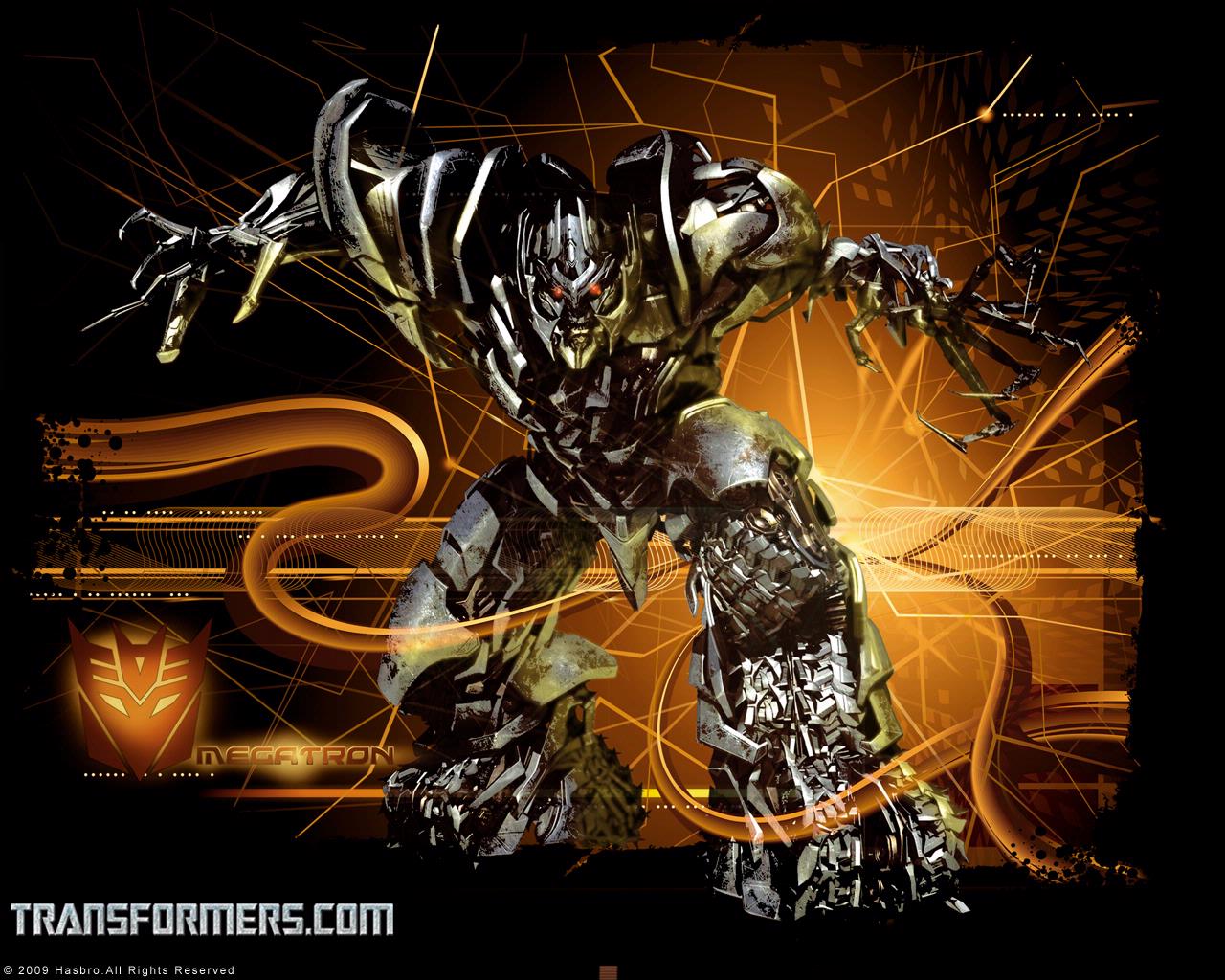 Transformers, Roboter, Orange Linien, Decepticon-Logo, Schwarzer Hintergrund, HD Wallpaper