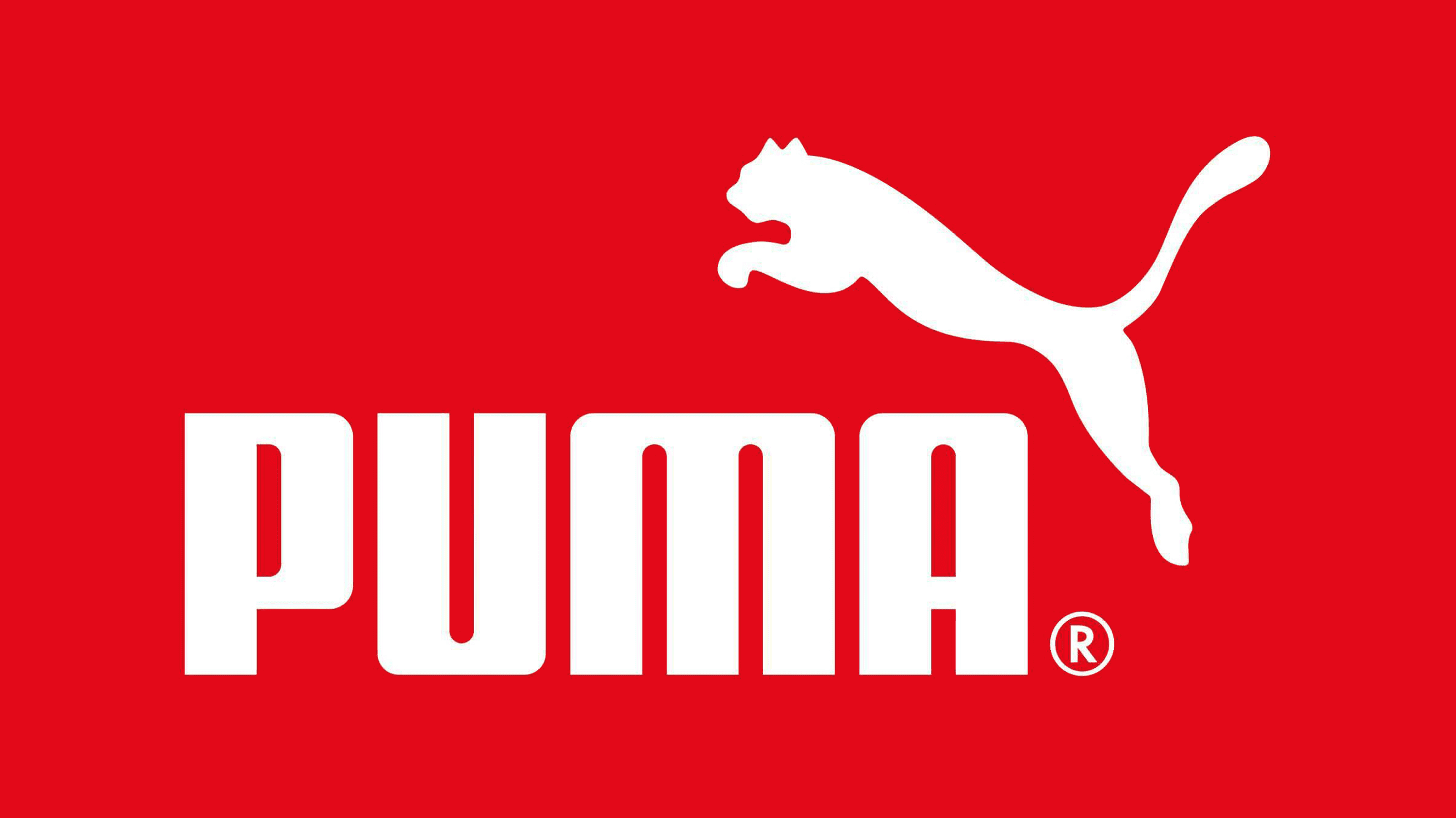 Puma, Logo, Roter Hintergrund, Weißer Schriftzug, 2K Wallpaper