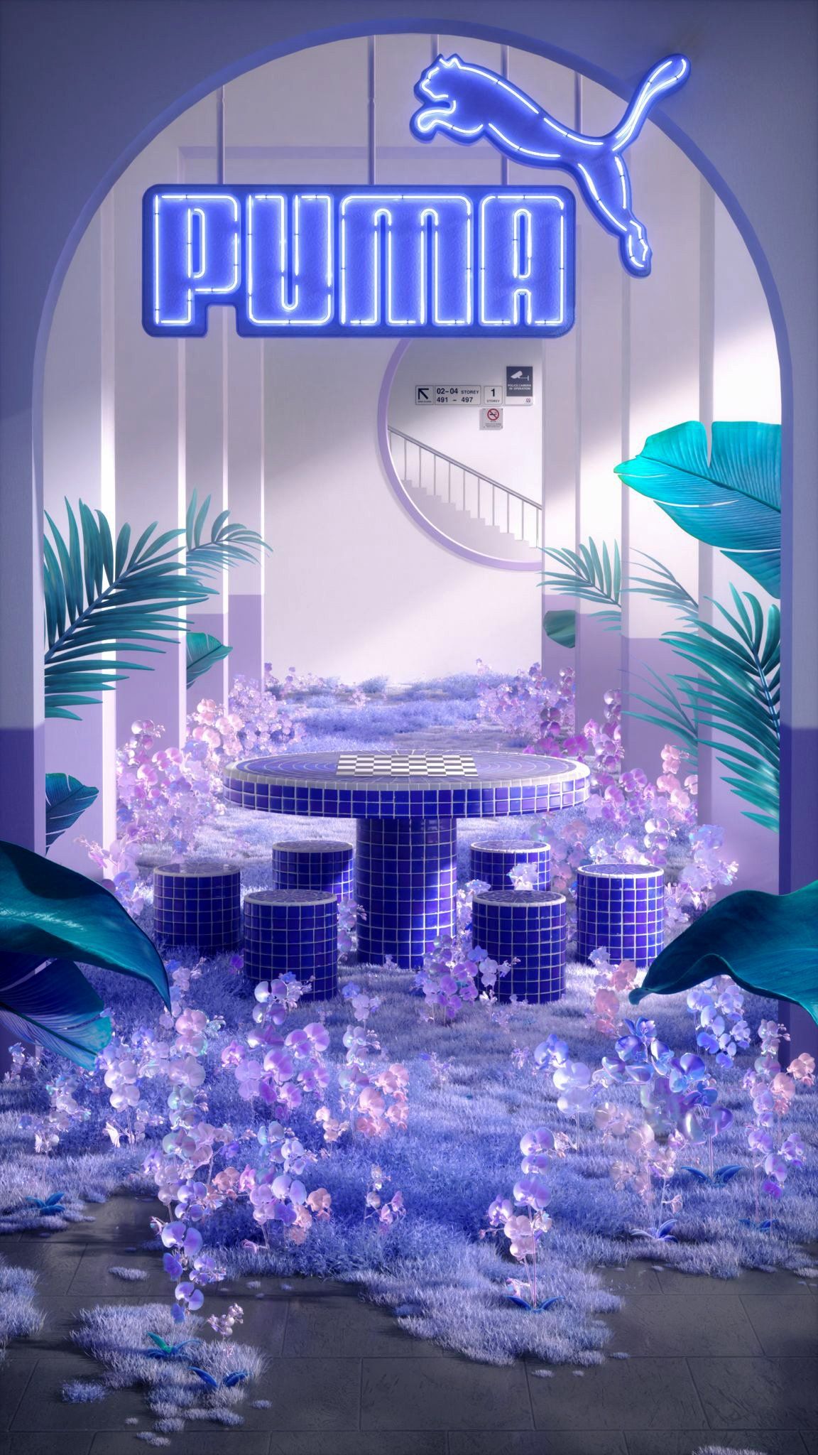 Puma, Logo, 3D-Szene, Lila, Futuristisch, Full HD, Hintergrundbild fürs Handy