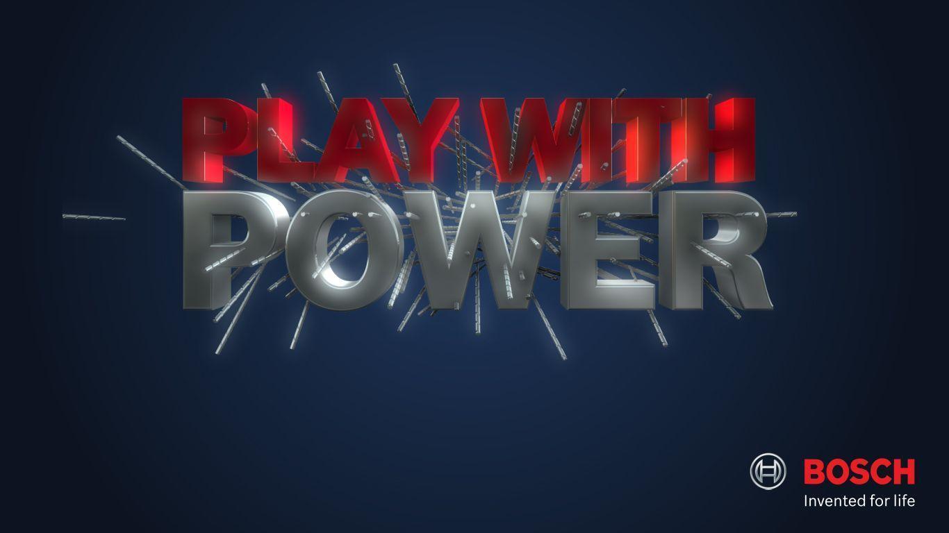 Bosch, Play with Power, Invented for life, Blauer Hintergrund, Metallschrift, HD Wallpaper