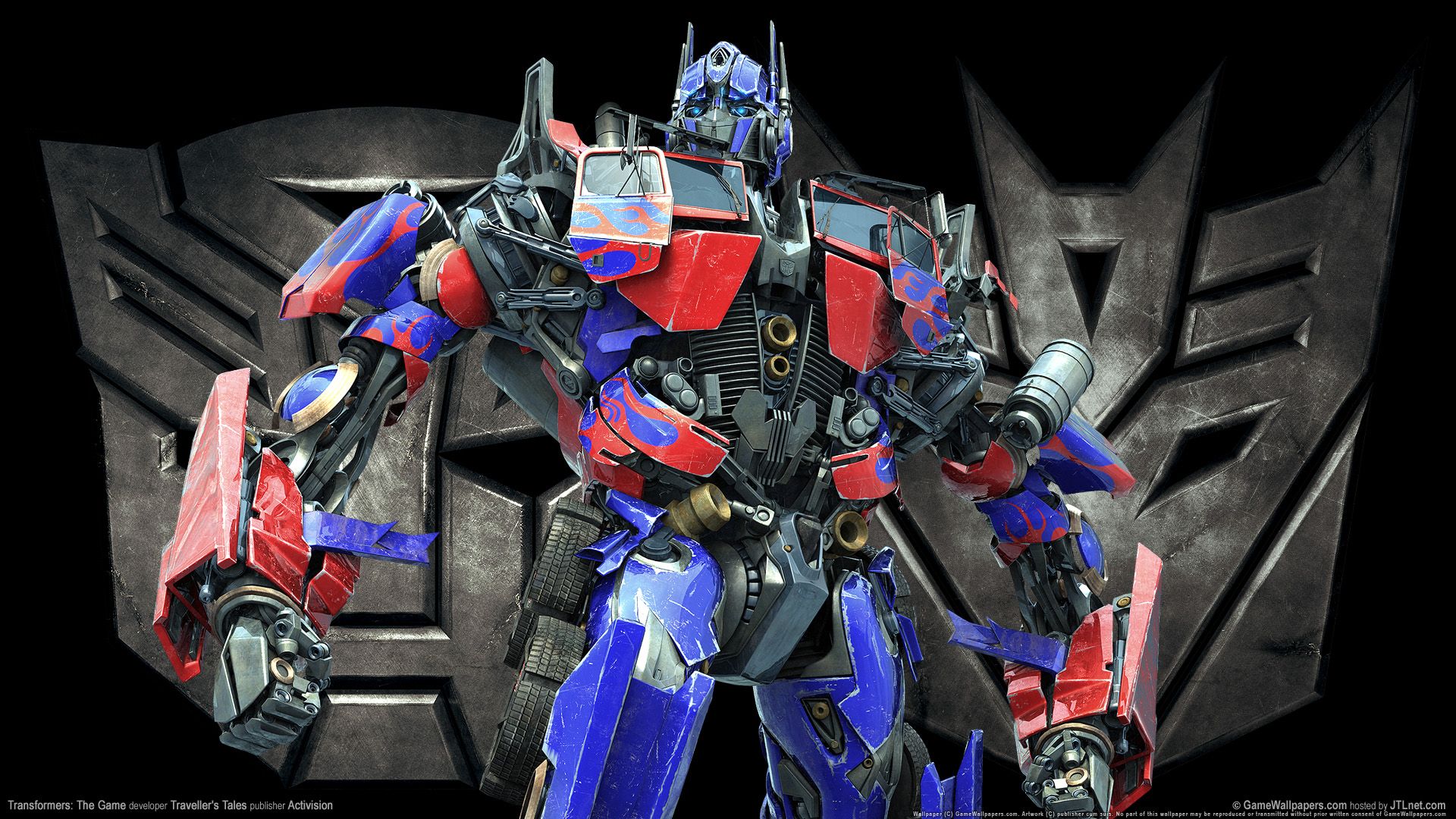 Optimus Prime, Transformers, Decepticon-Logo, Roboter, Rot-Blau, Full HD, Windows-Hintergrundbild