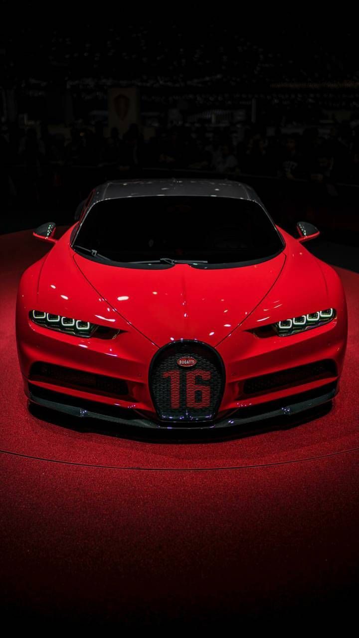 Bugatti Chiron, Rotes Auto, Frontansicht, Kühlergrill, Dunkler Hintergrund, Sperrbildschirm fürs iPhone