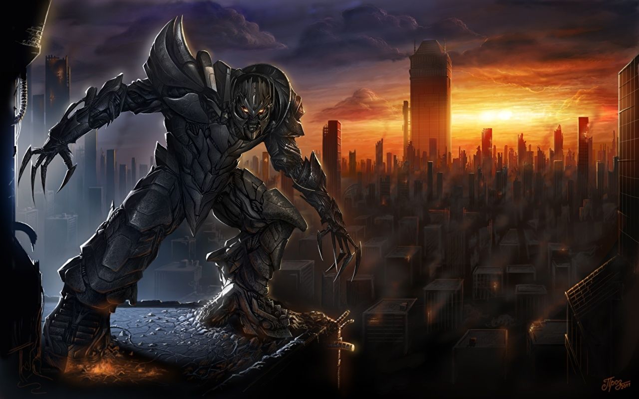 Transformers, Roboter, Stadt, Sonnenuntergang, Fan-Art, HD, Hintergrundbild für den PC