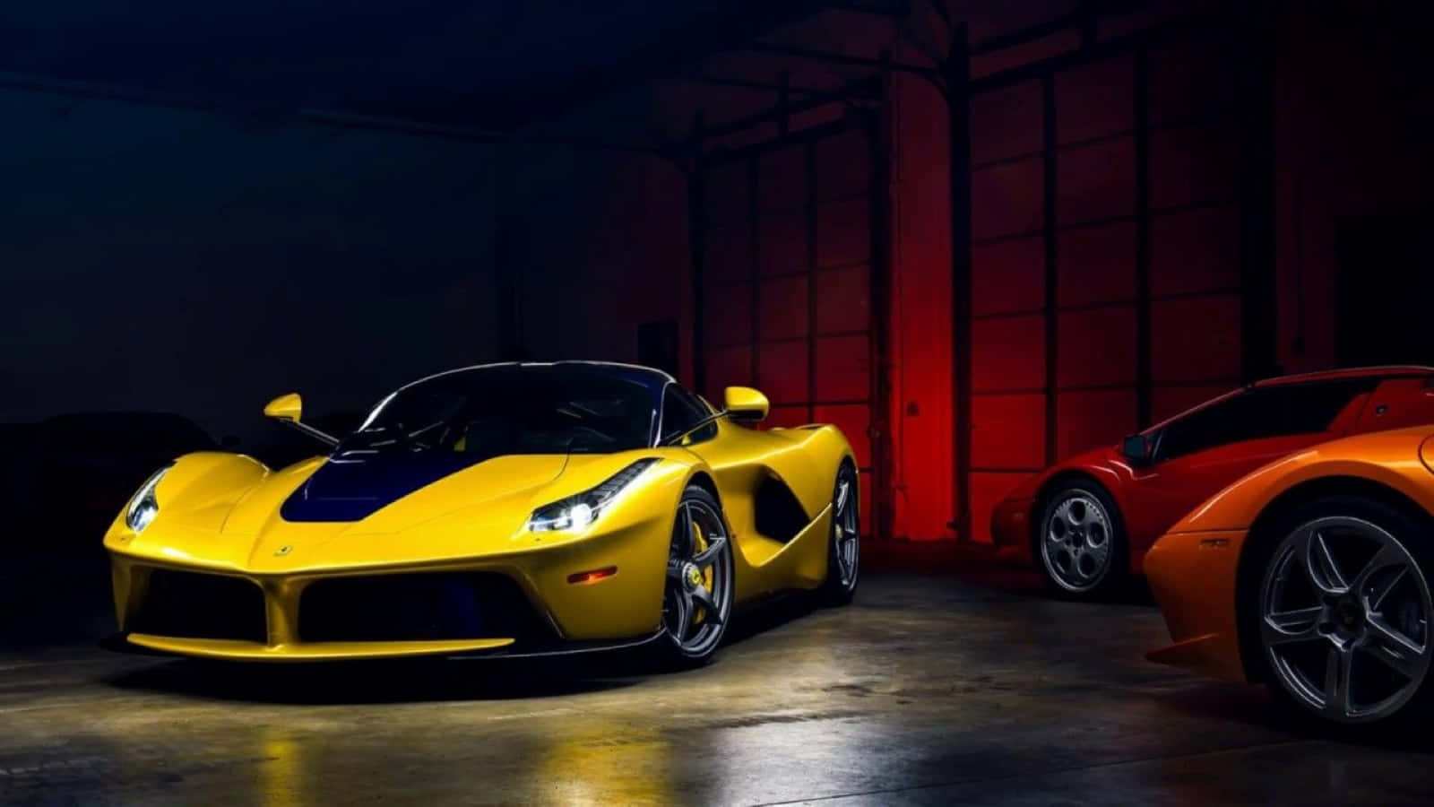 Ferrari LaFerrari, Gelb, Garage, Rotes Licht, Hypercar, 16:9, HD-Hintergrundbild für den Desktop