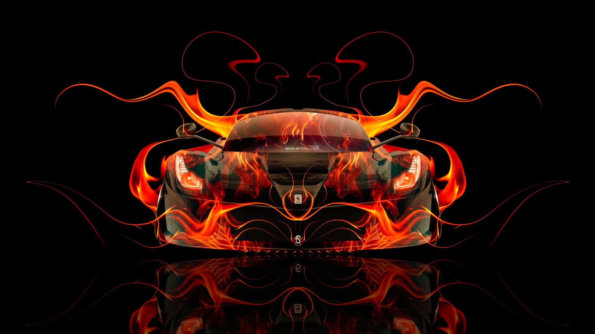 Ferrari LaFerrari, Flammen, Digitale Kunst, Schwarzer Hintergrund, Orange, Full HD Wallpaper