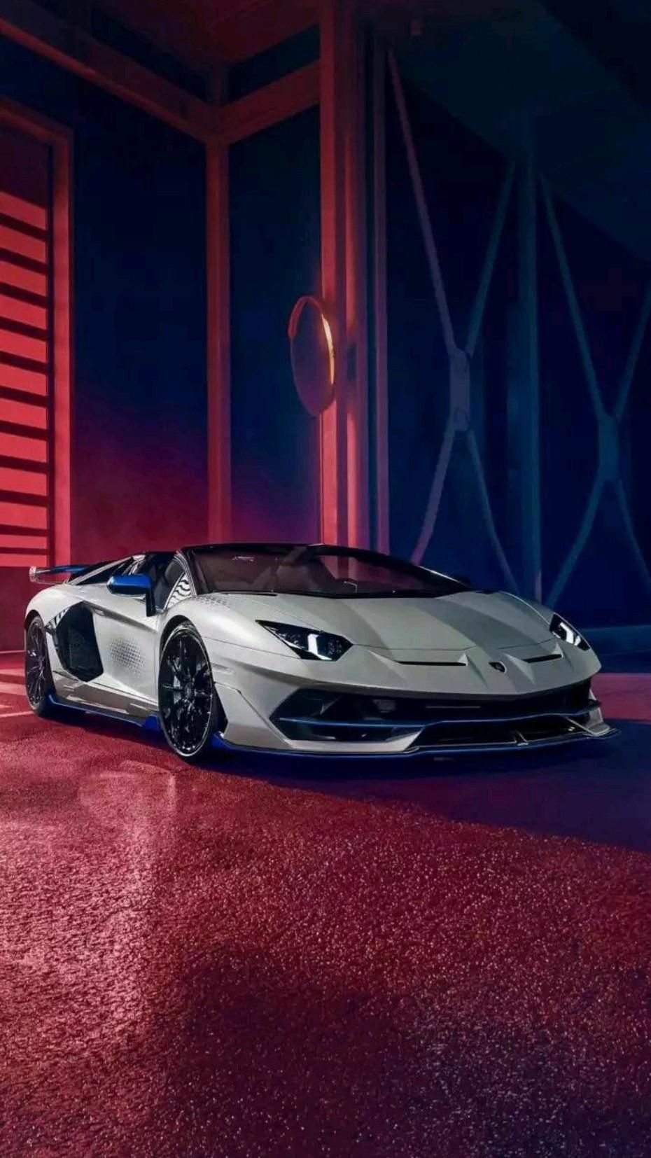 Lamborghini Aventador, Silber, Neonlicht, Rote Töne, Supersportwagen, Sperrbildschirm fürs iPhone
