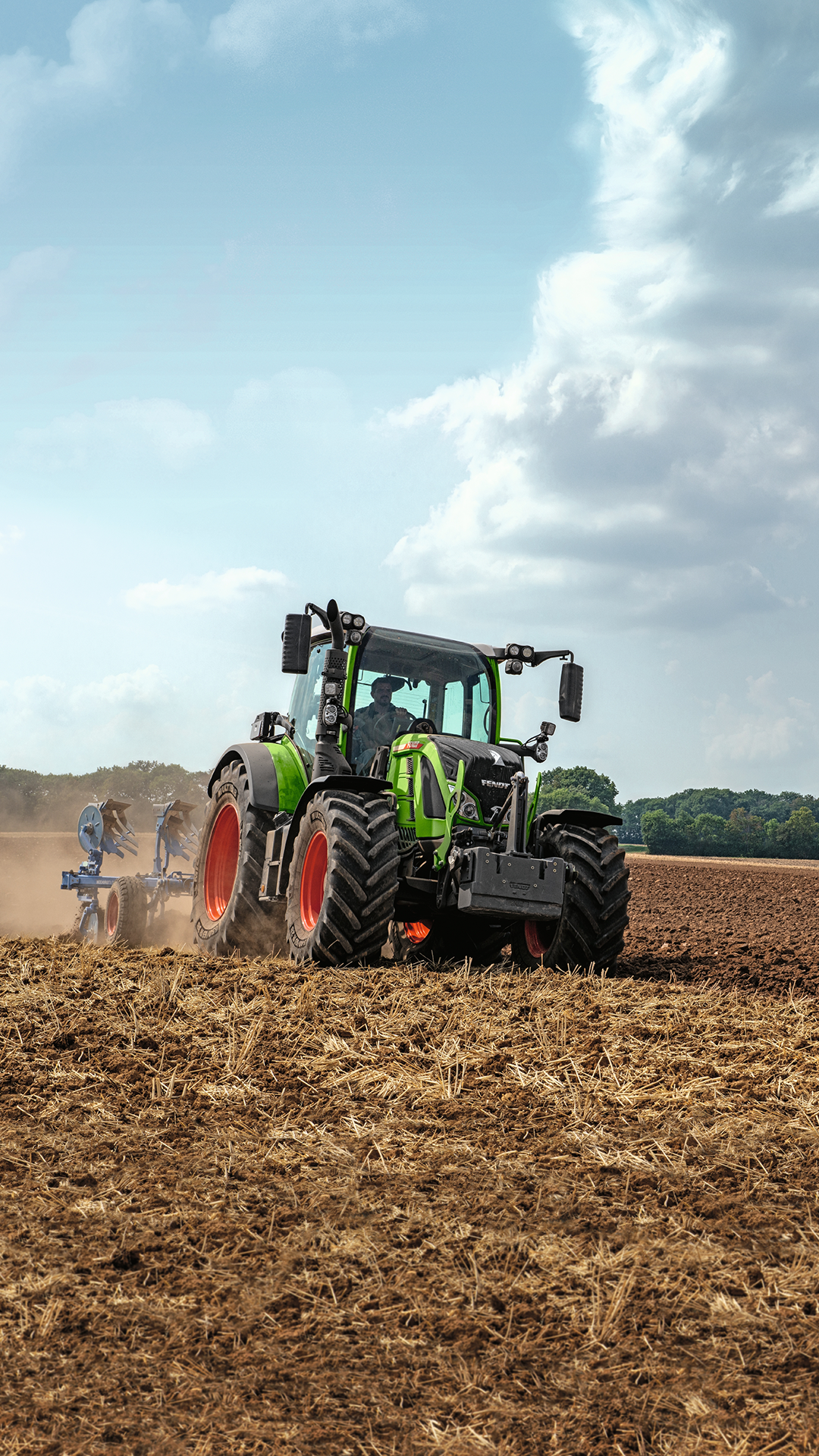 Fendt, Trecker, Acker, Wolken, Hintergrundbild für iPhone und Android