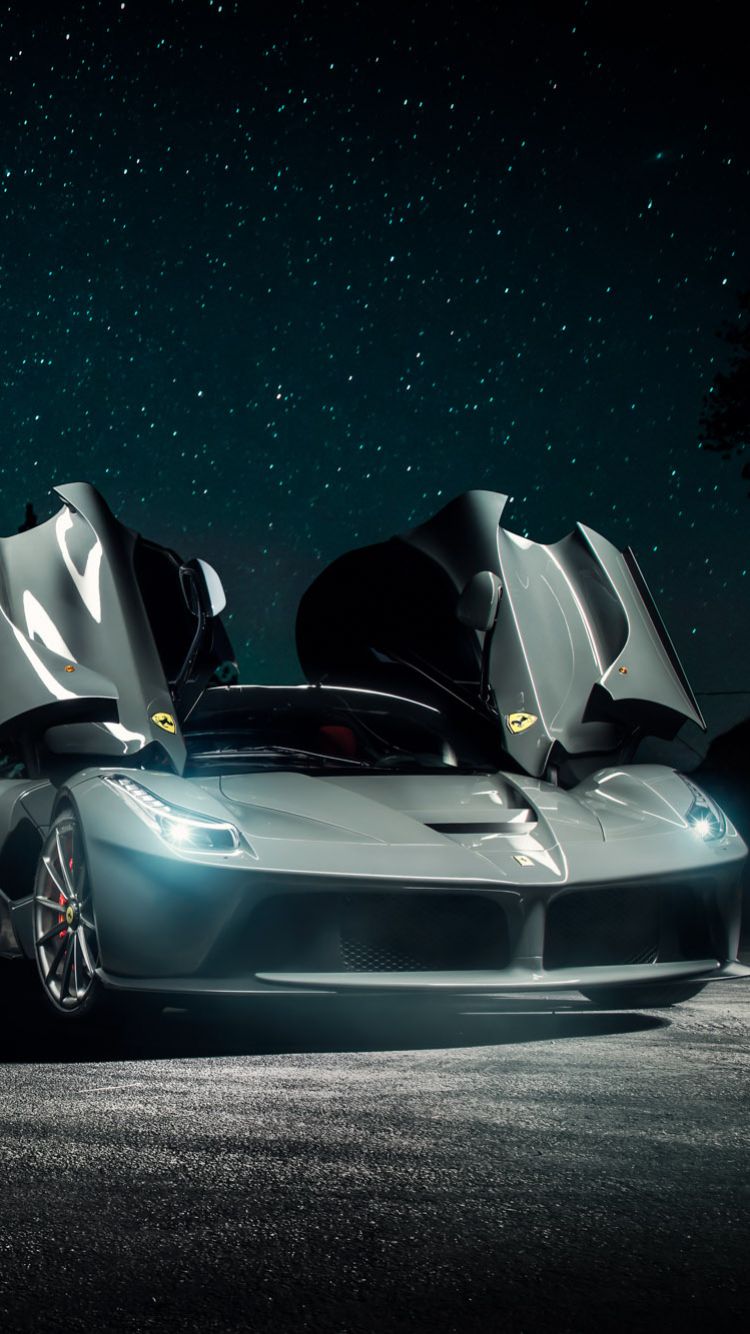 Ferrari LaFerrari, Silber, Flügeltüren, Nacht, Dunkel, HD, Handy-Hintergrund im Hochformat