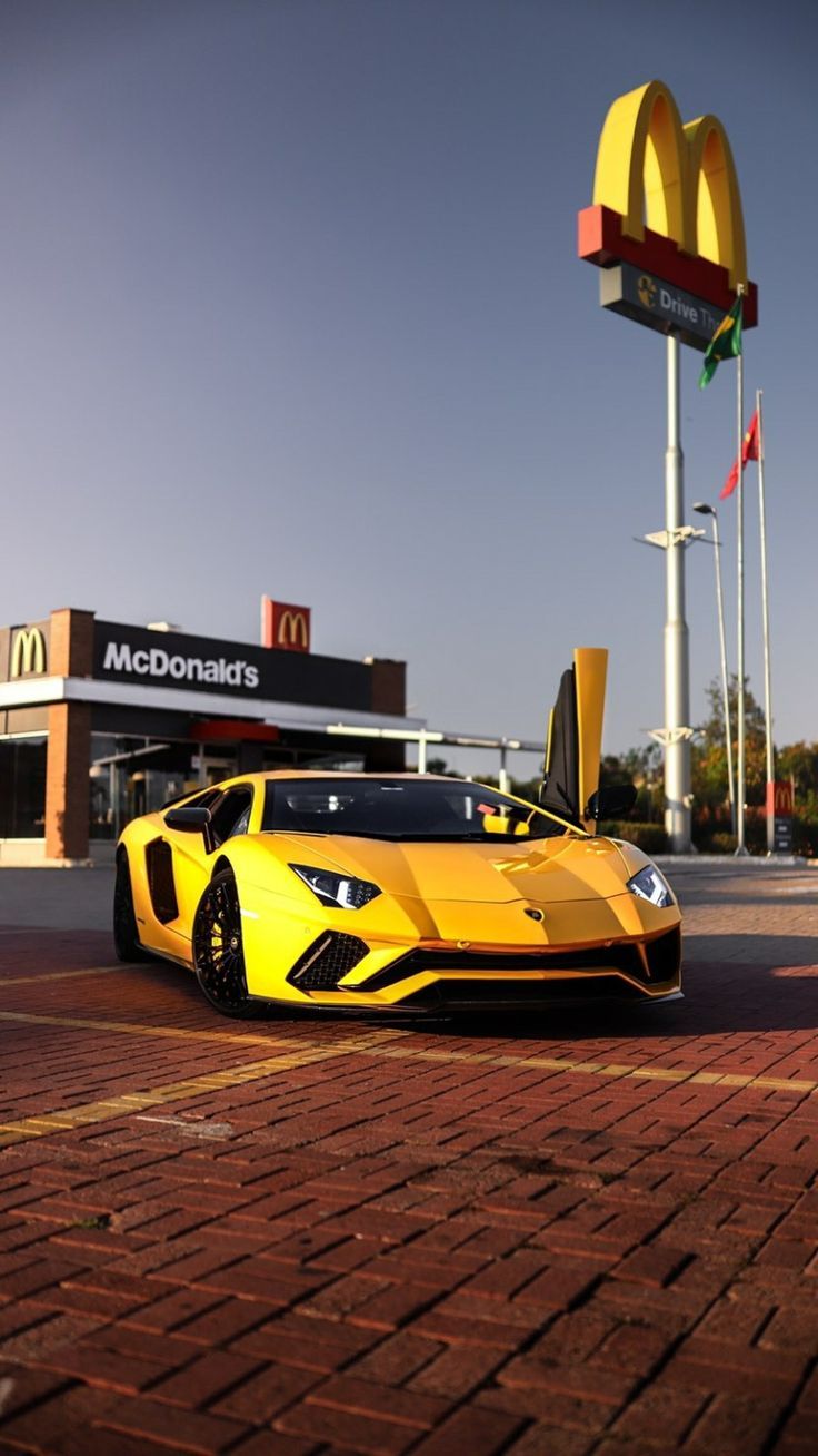Lamborghini Aventador, McDonald's, Gelb, Parkplatz, Supersportwagen, HD, Handy-Hintergrundbild