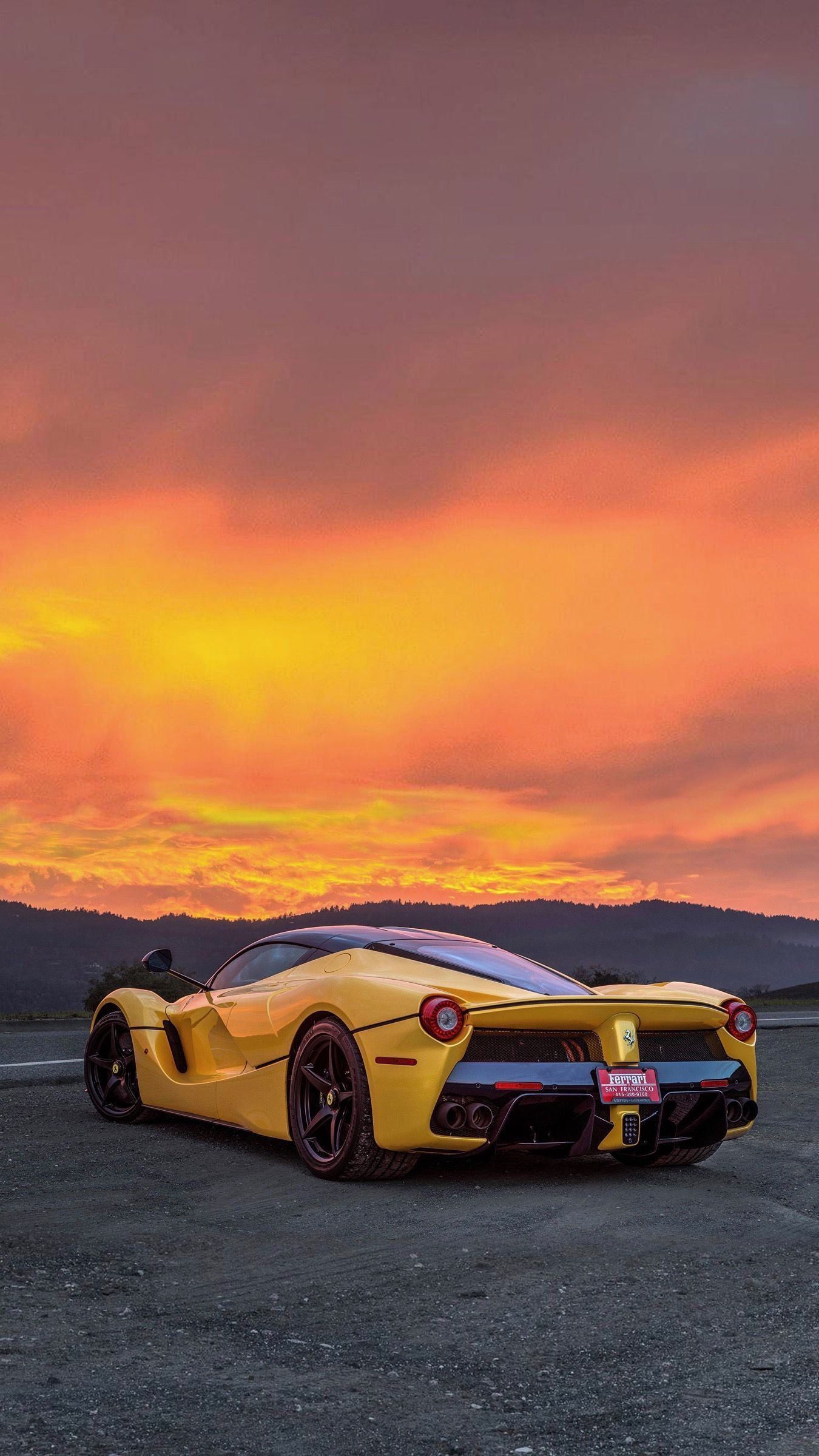 Ferrari LaFerrari, Gelb, Sonnenuntergang, Abendrot, Hypercar, Full HD, Handy-Hintergrund