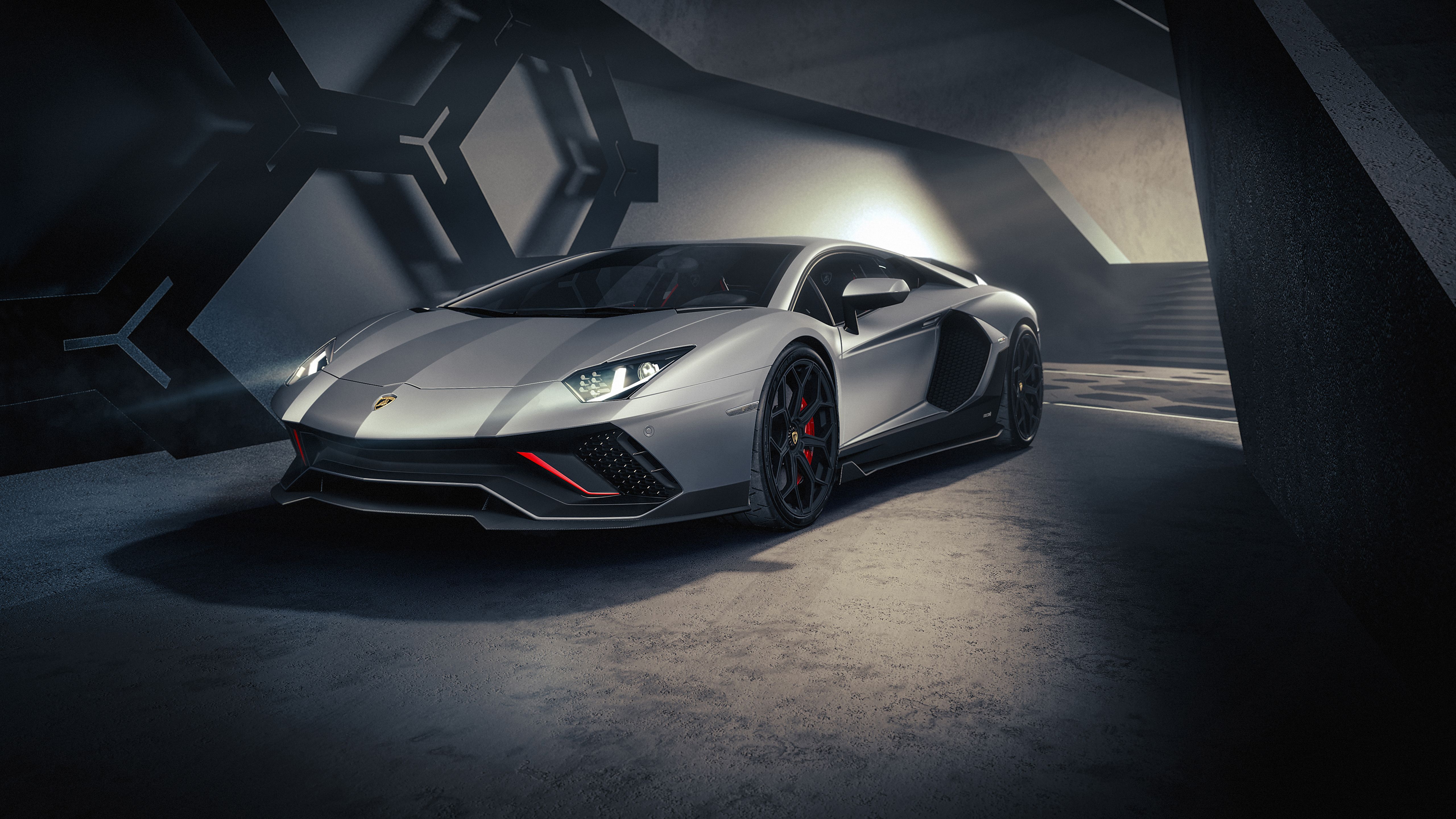 Lamborghini Aventador, Grau, Tunnel, Scheinwerfer, Supersportwagen, 5K, Desktop-Hintergrund