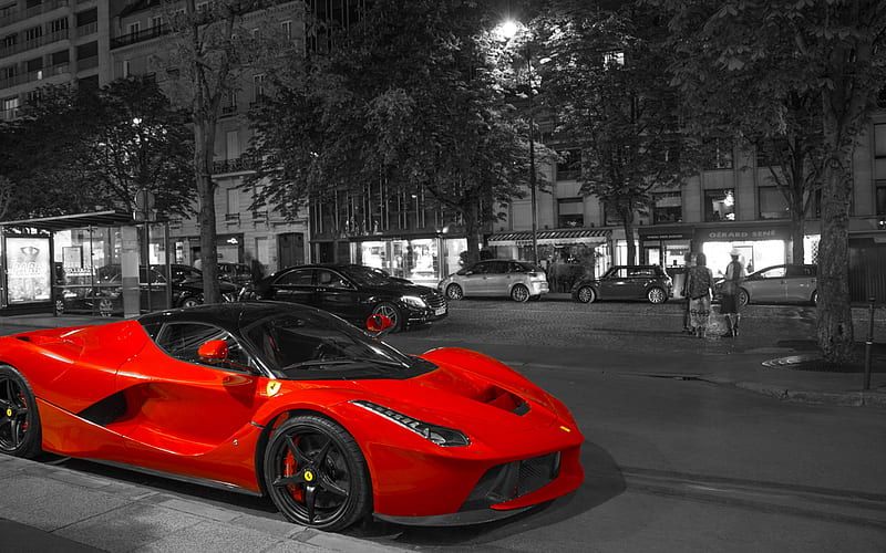Ferrari LaFerrari, Color Key, Rot, Stadt, Nacht, Hintergrundbild